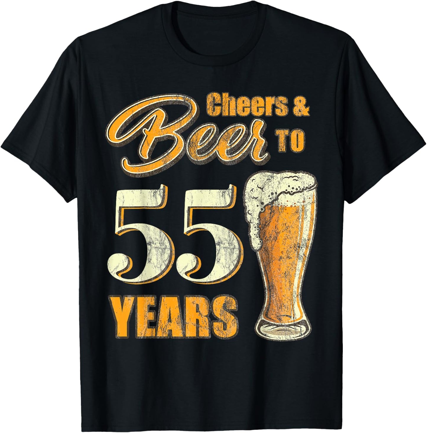 Cheers And Beers To 55 Years Funny Birthday Party Vintage T-Shirt - T-Shirt | Black