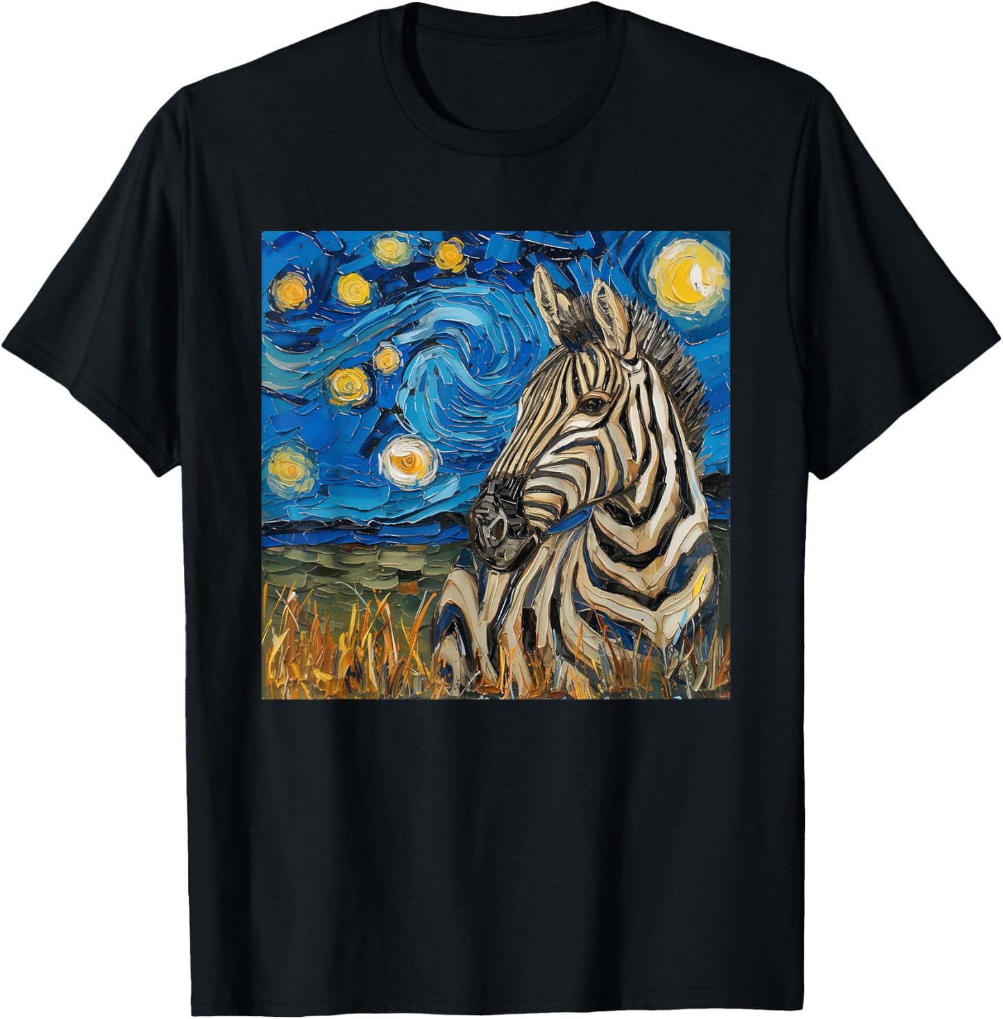 Zebra Van Gogh Style Starry Night T-Shirt - T-Shirt | Black