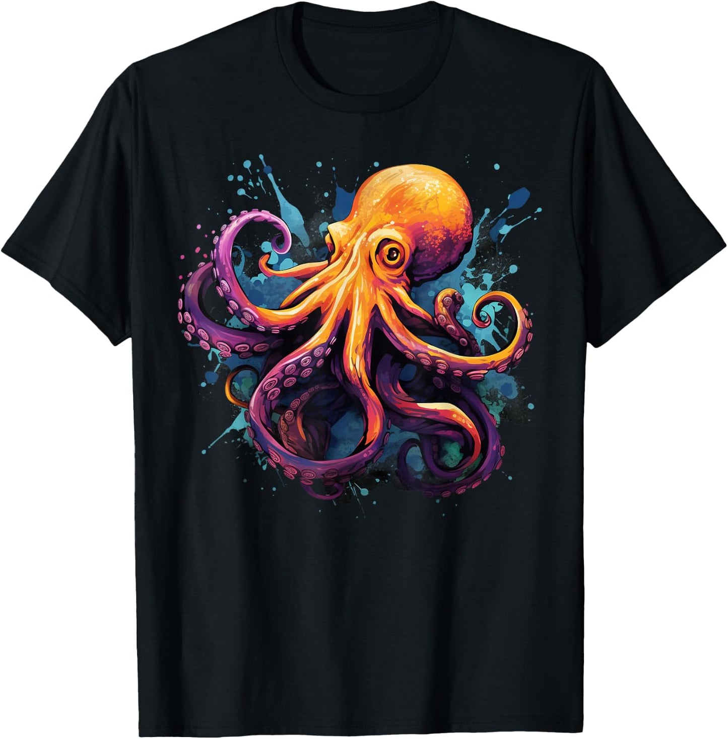 Cool Octopus on colorful painted Octopus T-Shirt - T-Shirt | Black