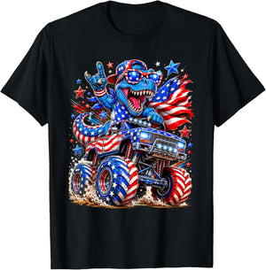 T Rex 4th of July Dinosaur American Flag USA Patriotic T-Shirt - T-Shirt | Black