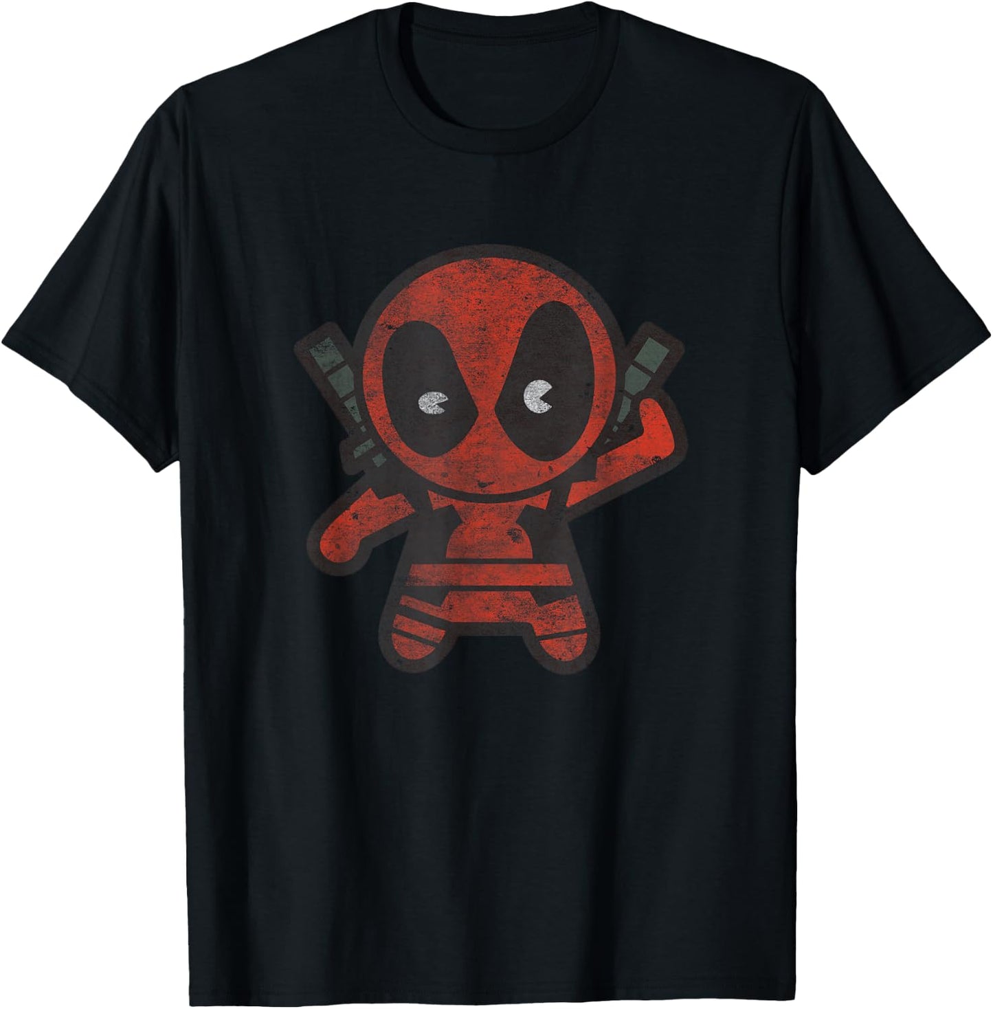 Marvel Kawaii Chibi Deadpool Sassy Portrait Distressed V2 T-Shirt - T-Shirt | Black