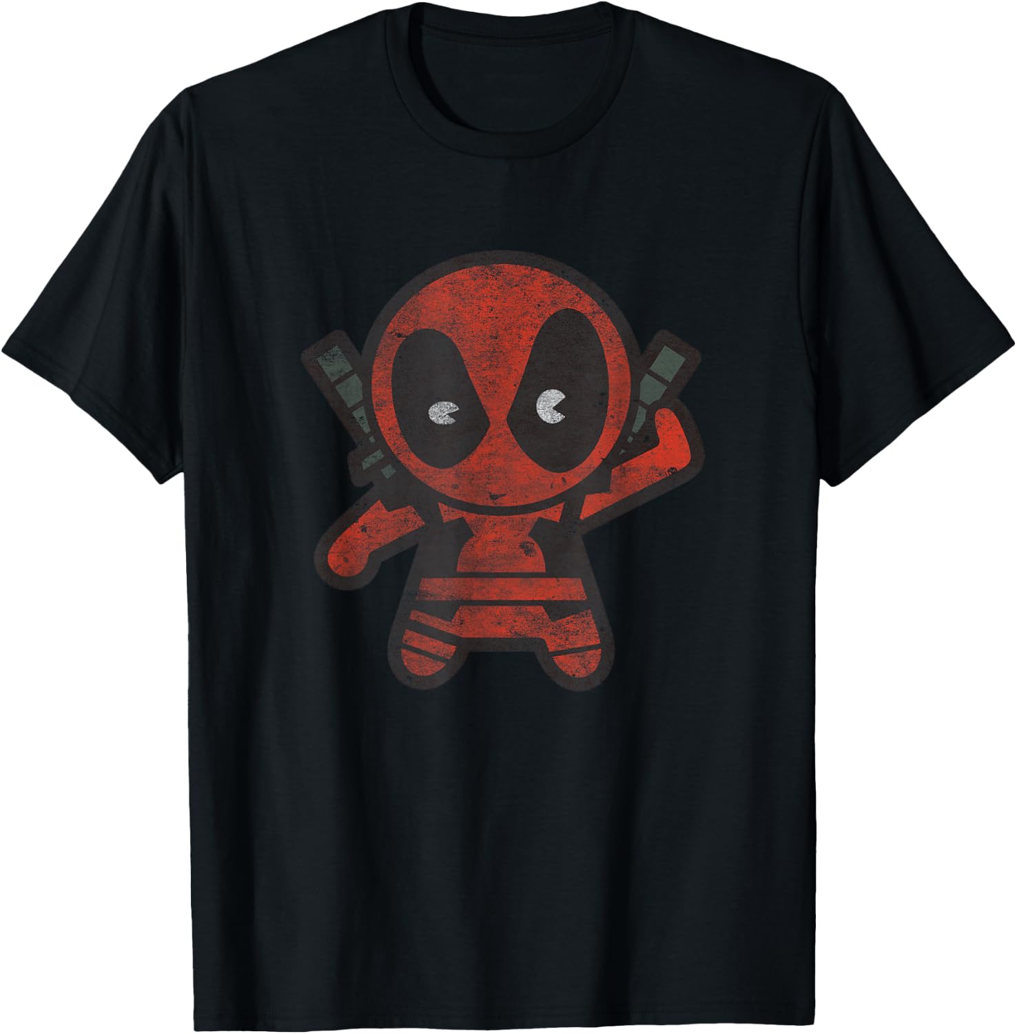 Marvel Kawaii Chibi Deadpool Sassy Portrait Distressed V2 T-Shirt - T-Shirt | Black