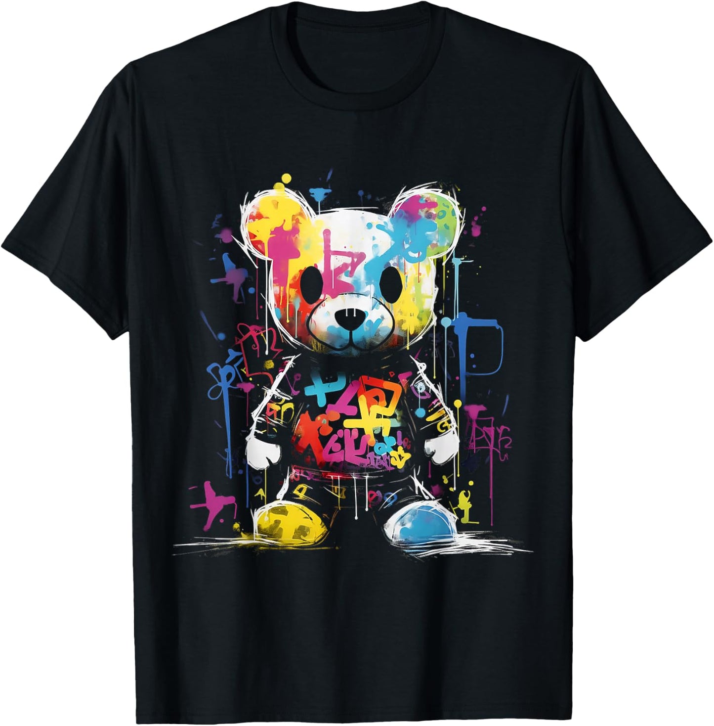 Bear Colourful Animal Graphic Bear , black T-Shirt - T-Shirt | Black