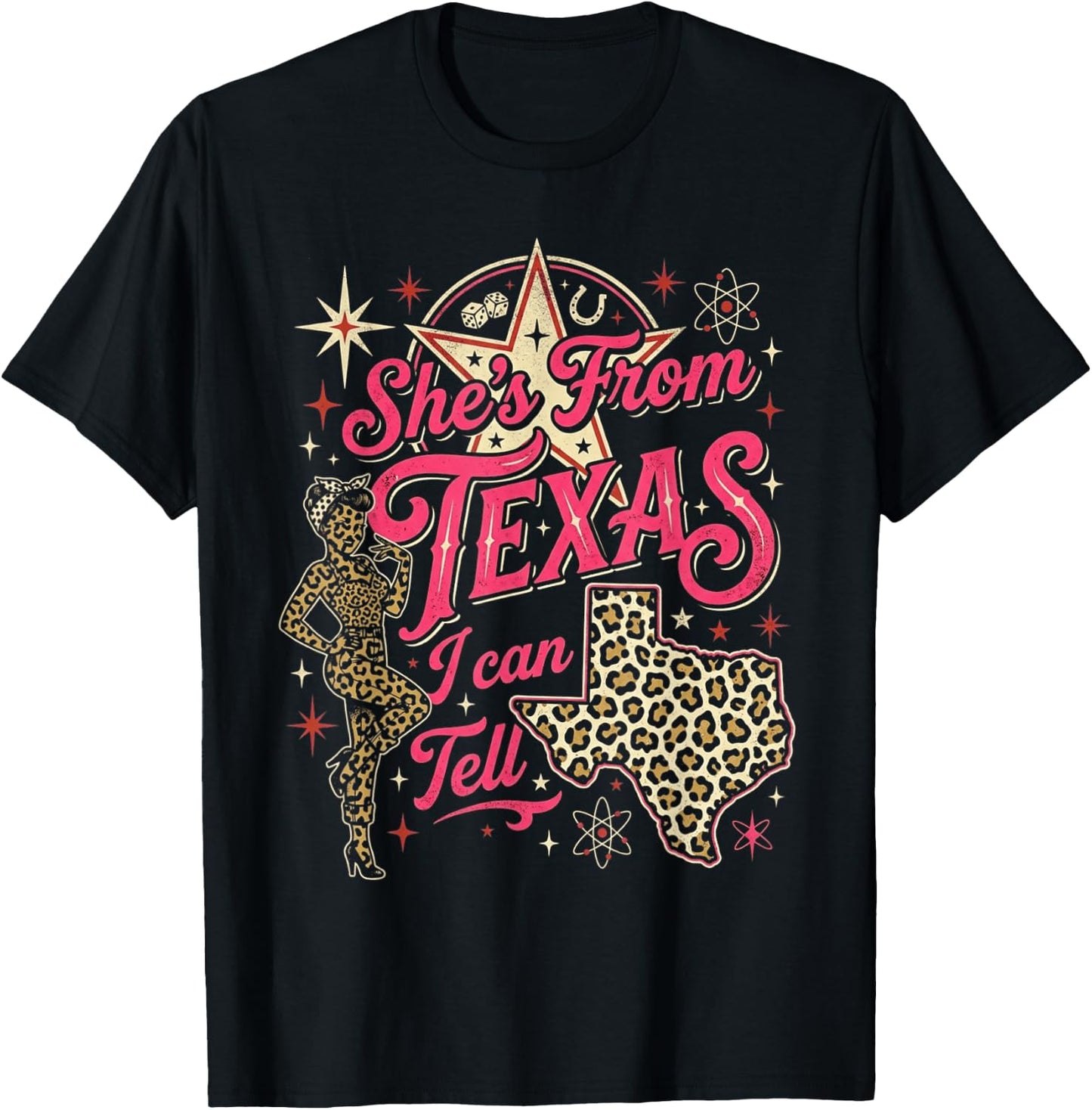 She's from Texas I Can Tell Leopard Print Woman T-Shirt - T-Shirt | Black