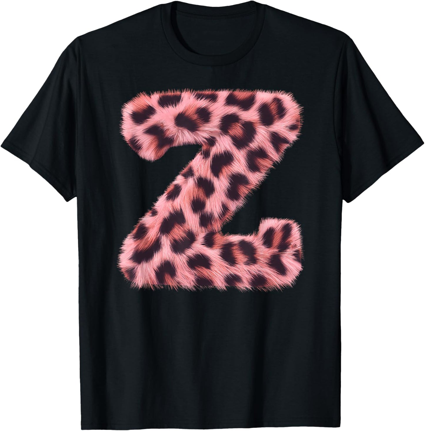 Letter Z Cheetah Leopard Print Pink Initial Zebra Matching T-Shirt - T-Shirt | Black