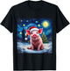 Pig Santa Hat Christmas Van Gogh Starry Night Holiday T-Shirt - T-Shirt | Black