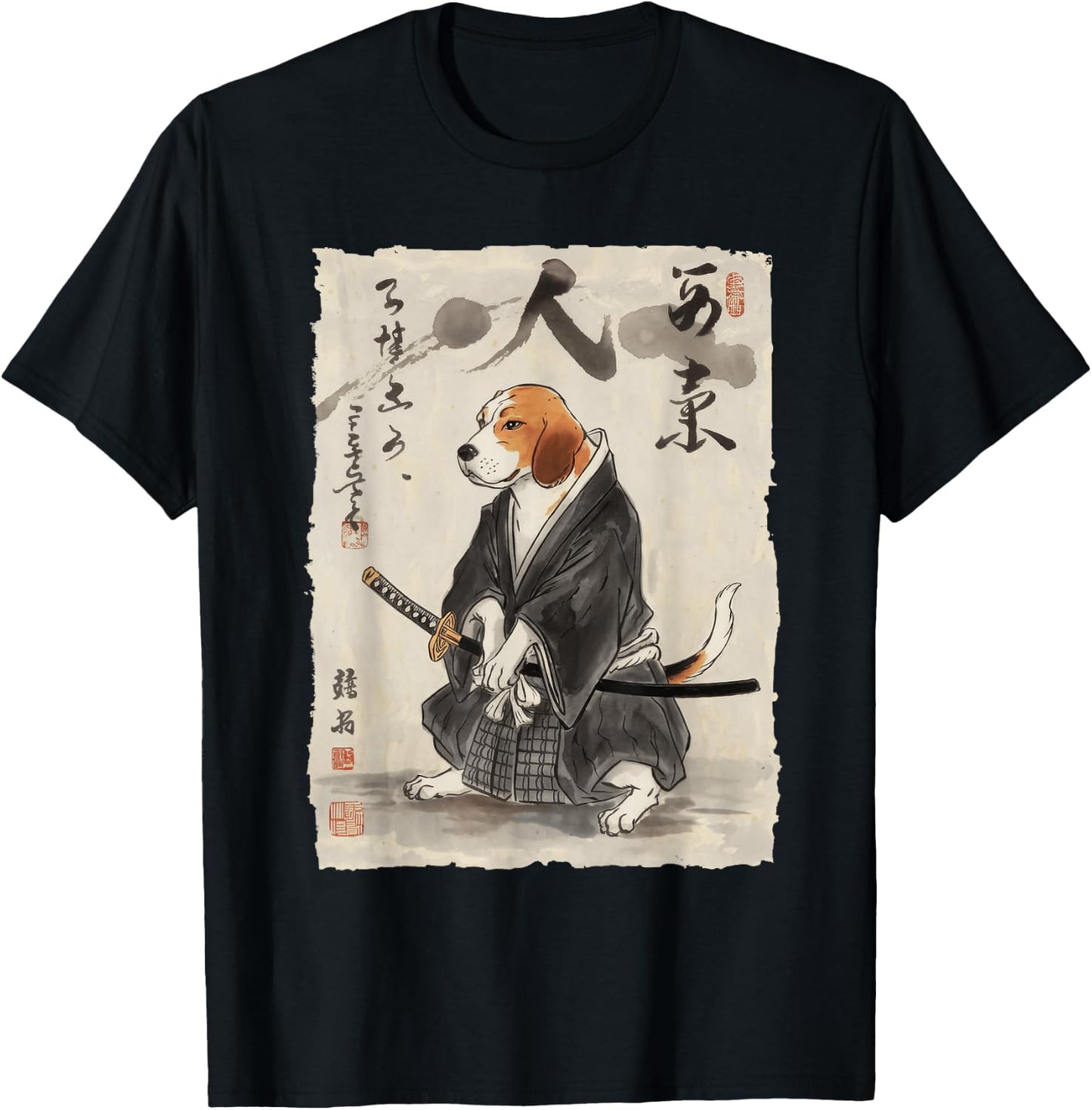 Samurai Beagle Art Japanese Warrior Women Kids T-Shirt - T-Shirt | Black