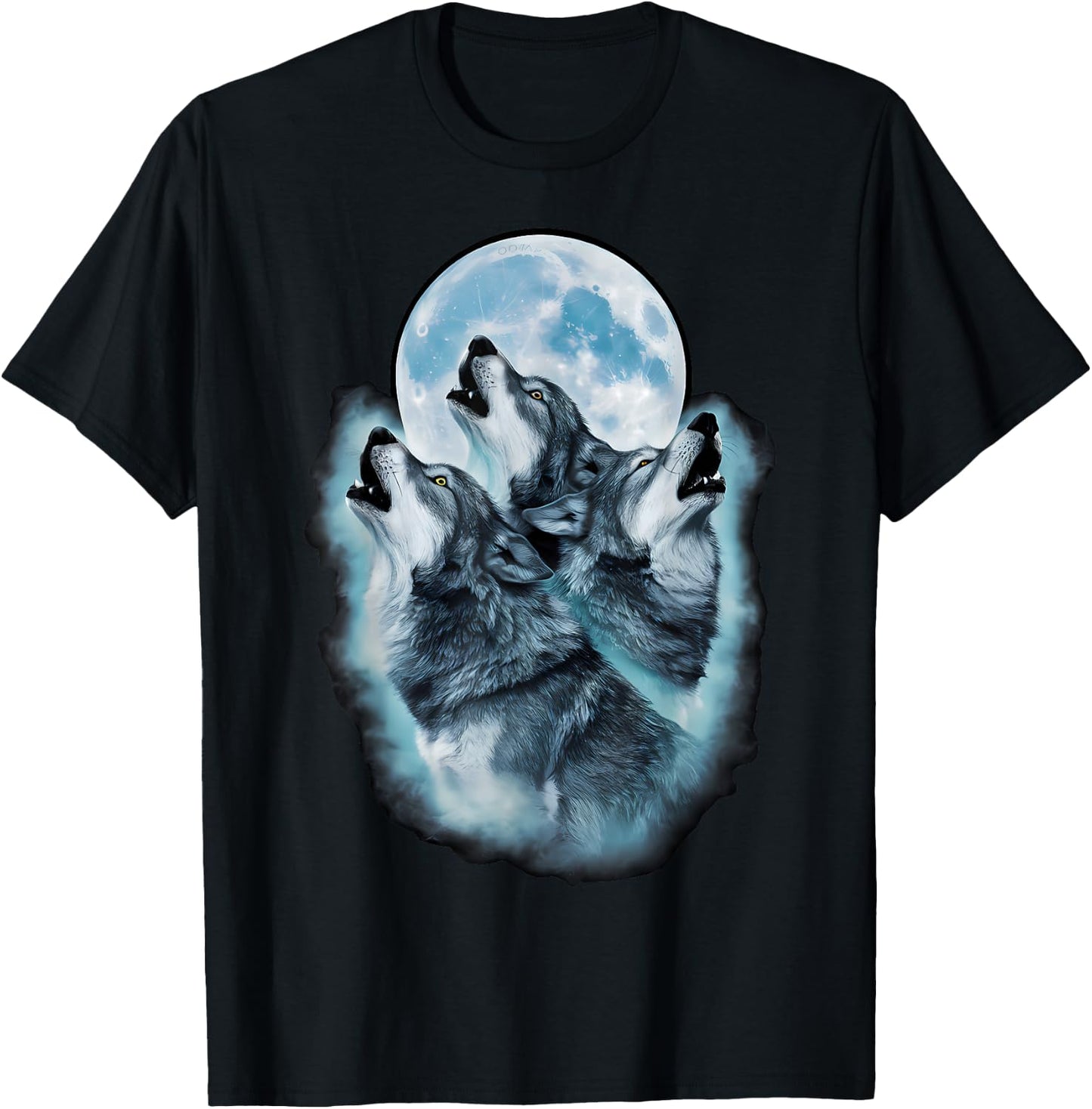 Wolf Wild Animals Full Moon Three Howling Wolves , Black, S T-Shirt - T-Shirt | Black