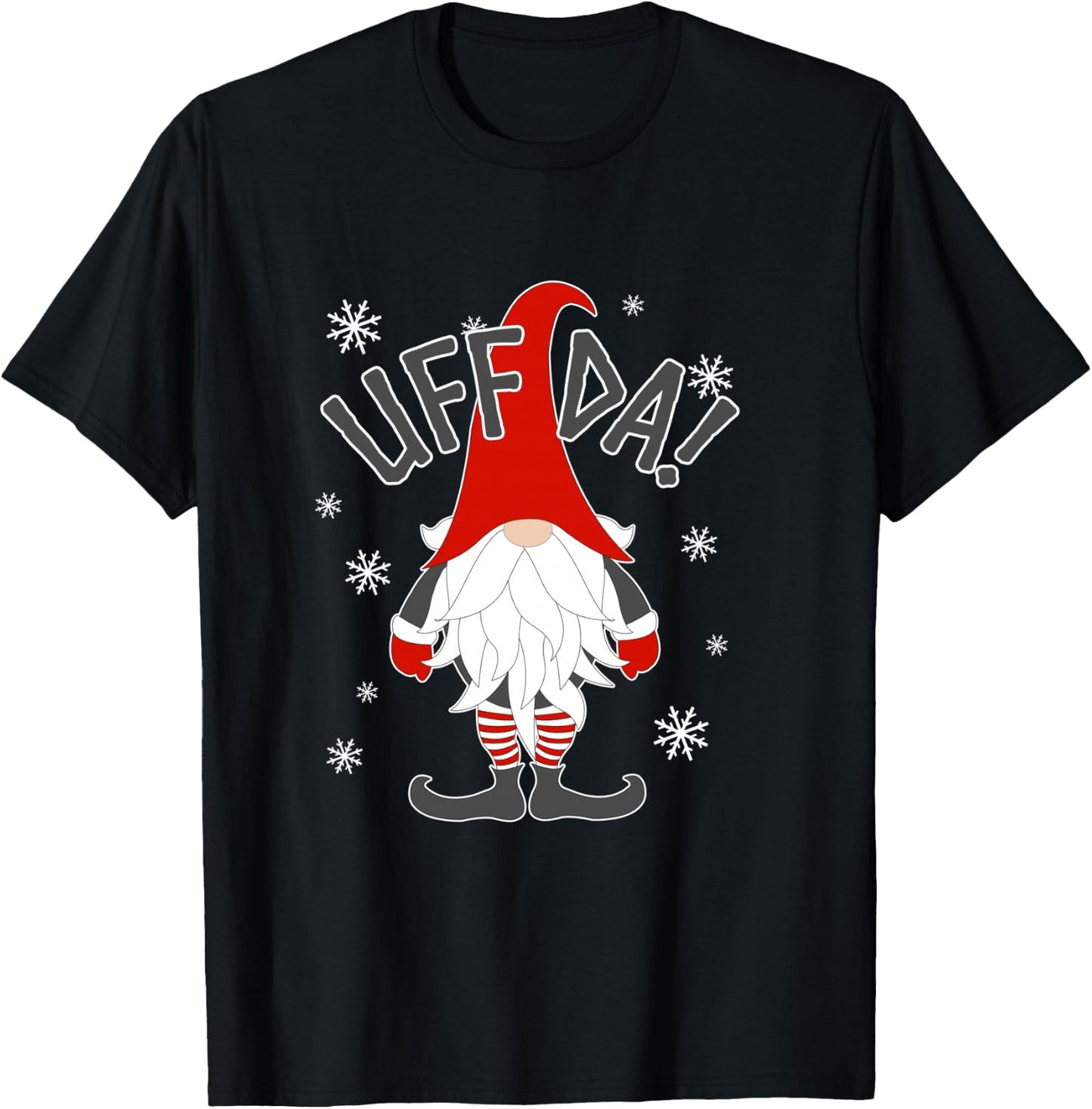Uff Da Danish Gnome Scandinavian Tomte Nordic Christmas T-Shirt - T-Shirt | Black