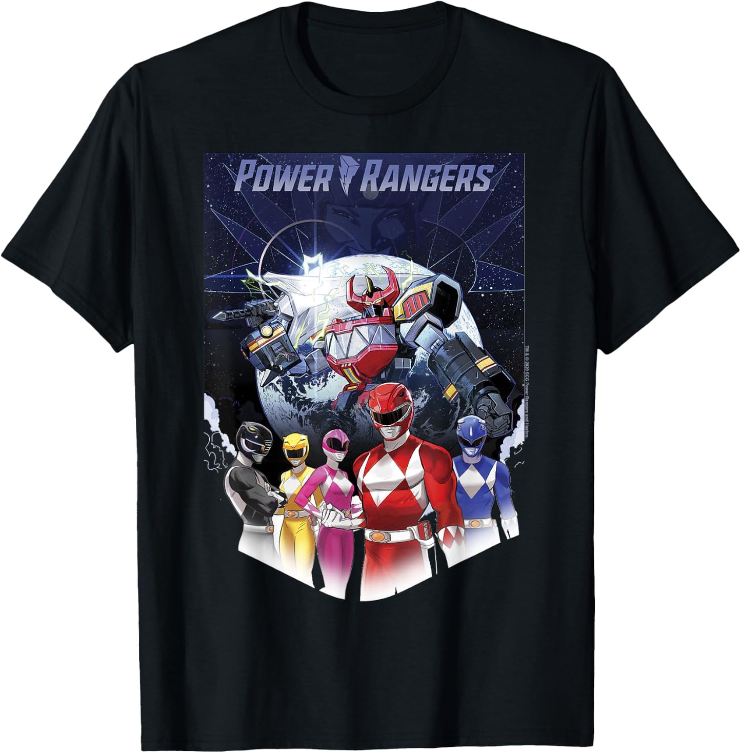 Power Rangers Fade Portrait Megazord Poster , Black, S T-Shirt - T-Shirt | Black