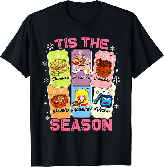 Tis The Season Xmas Card Mexican Christmas Pan Dulce Xmas T-Shirt - T-Shirt | Black
