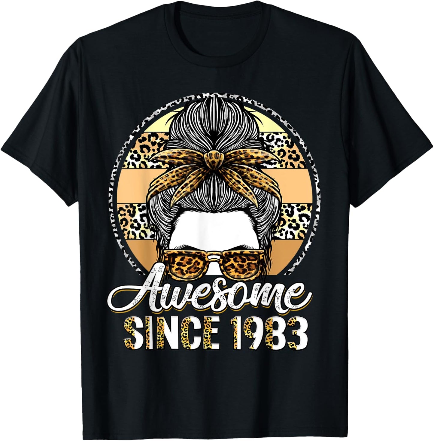 Awesome since 1983 40 Years Old Messy Bun Leopard T-Shirt - T-Shirt | Black