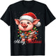 Pig Merry Christmas Lights Santa Hat Xmas Snow T-Shirt - T-Shirt | Black