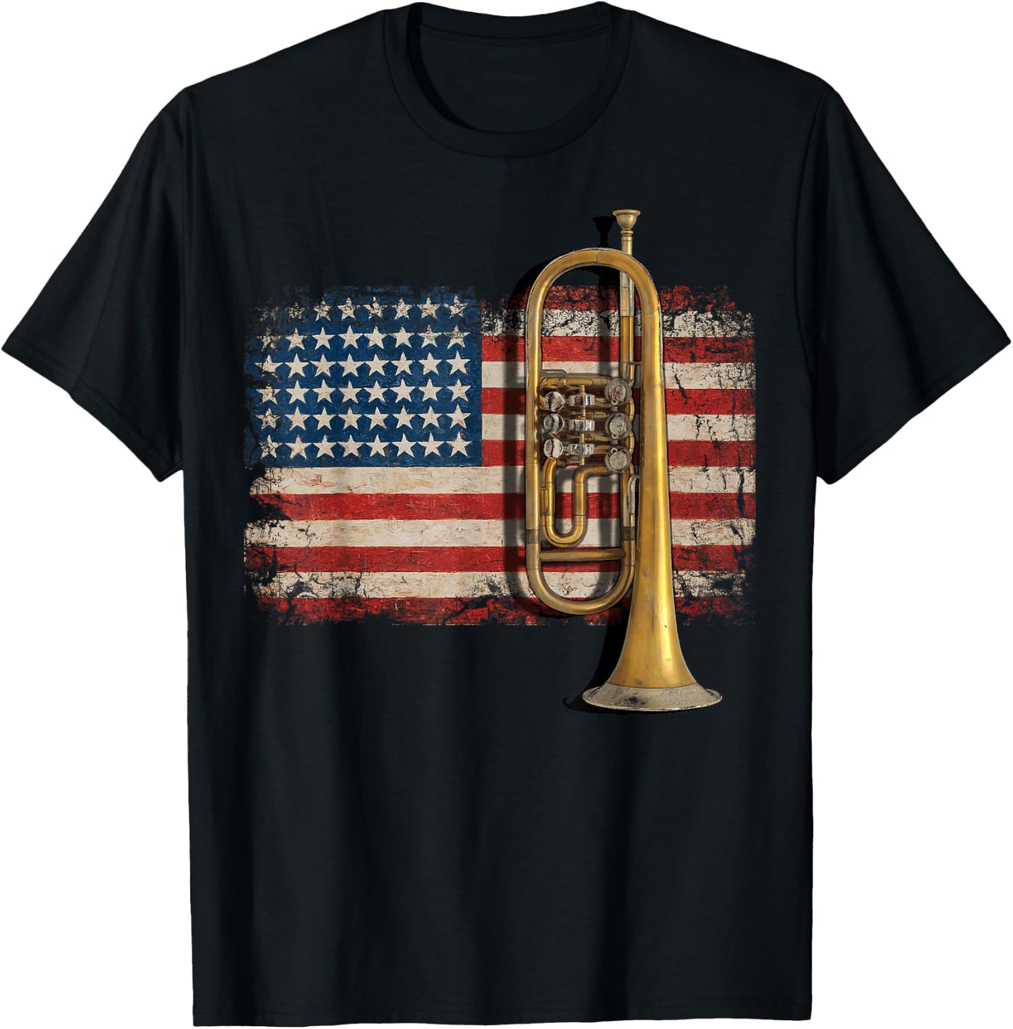 Trumpet USA American Flag Jazz Music Vintage Men T-Shirt - T-Shirt | Black