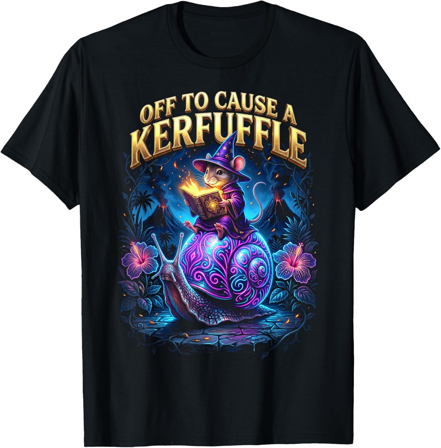 Off to Cause A Kerfuffle Wizard Mouse Riding Snail T-Shirt - T-Shirt | Black