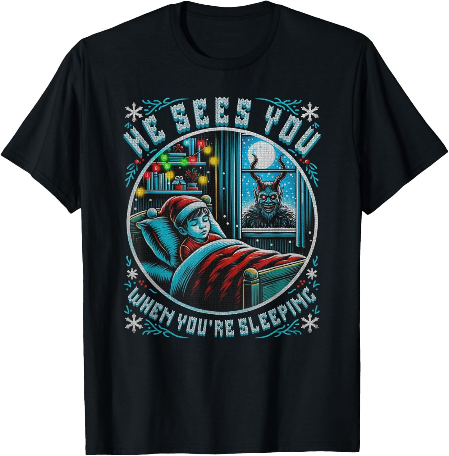 Splendifulous Merry Krampus He Sees You Vintage Horror Christmas Gothic -Adults T-Shirt - T-Shirt | Black