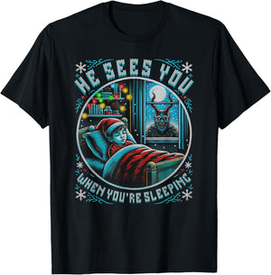 Splendifulous Merry Krampus He Sees You Vintage Horror Christmas Gothic -Adults T-Shirt - T-Shirt | Black
