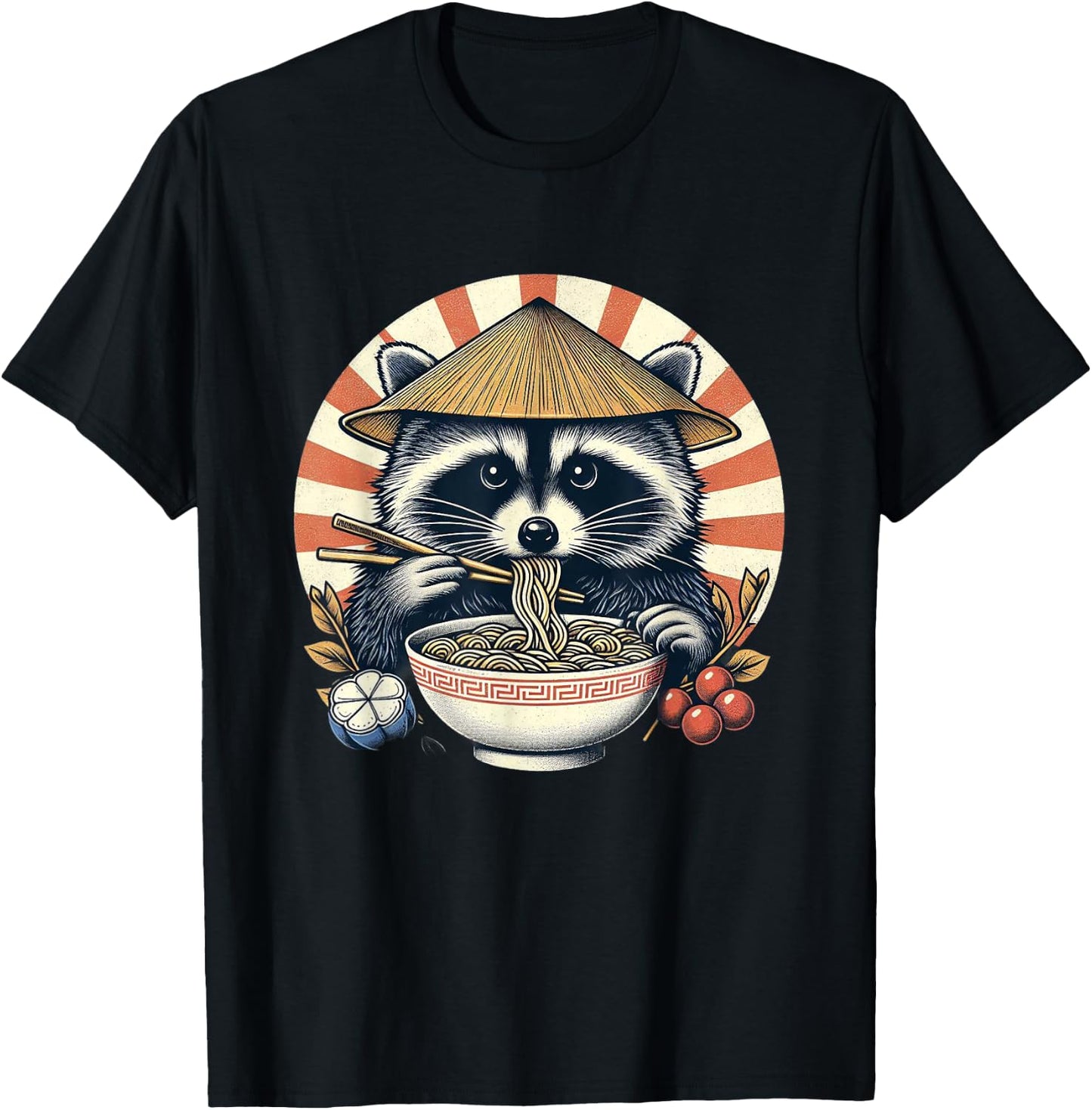 Raccoon Ramen Kawaii Neko Japanese Noodles Aesthetic , black T-Shirt - T-Shirt | Black