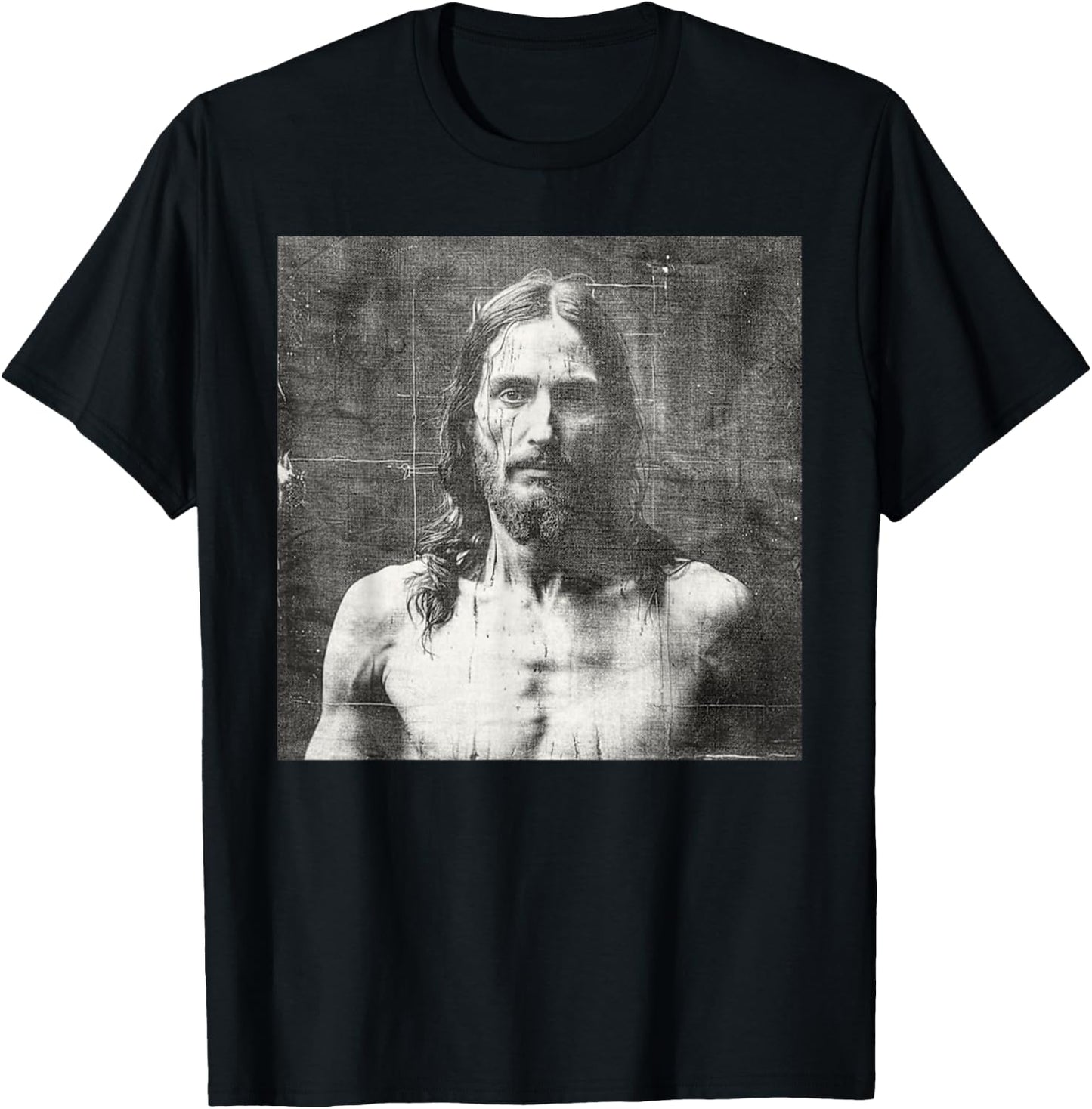 Vintage Jesus Christ Face Jesus Shroud Of Turin Distressed T-Shirt - T-Shirt | Black