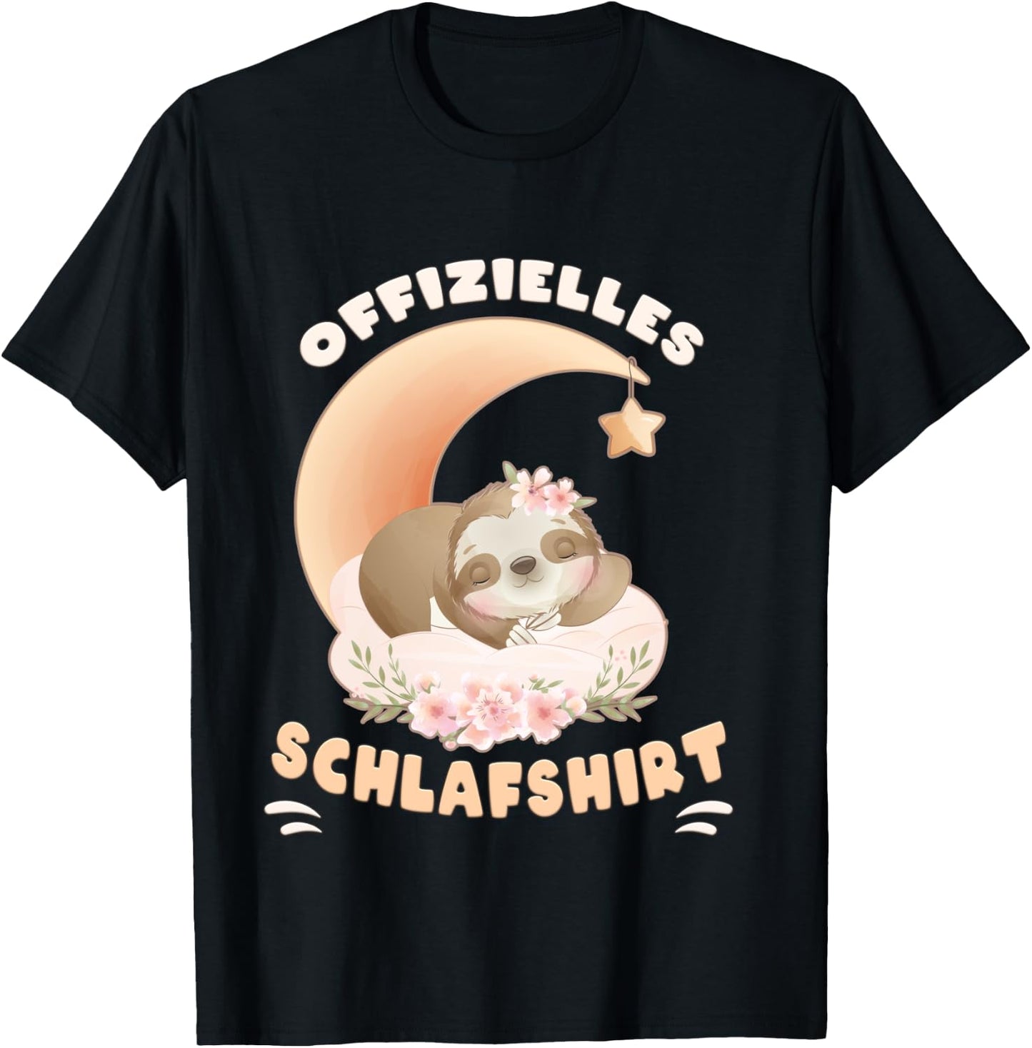 Official Sloth Flowers Moon Sleep Shirt, black T-Shirt - T-Shirt | Black
