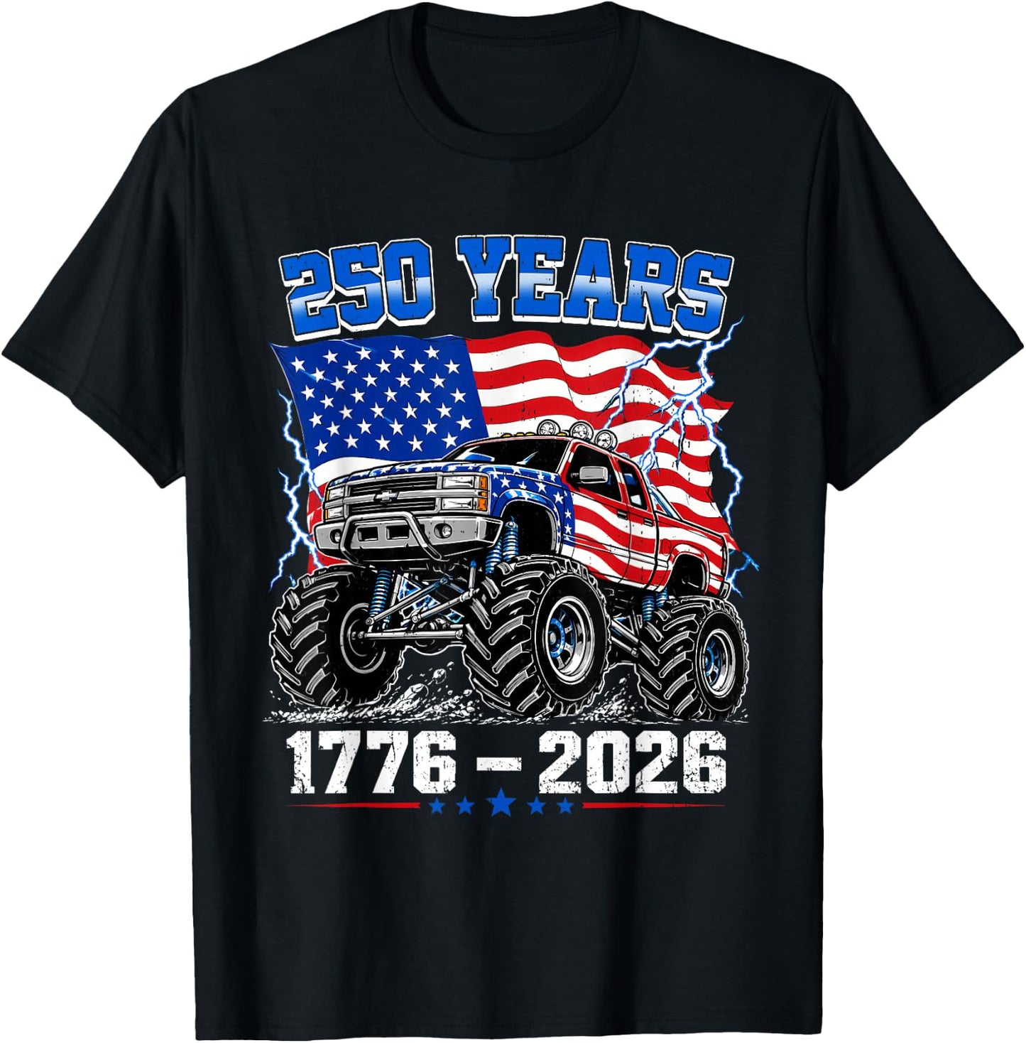 America 250th Patriotic USA Monster Truck 4th of July Kids T-Shirt - T-Shirt | Black