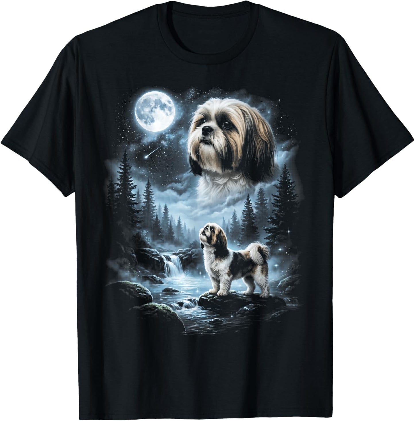 Shih Tzu Howling to the Moon Retro 90's Dog T-Shirt - T-Shirt | Black