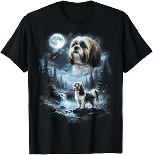 Shih Tzu Howling to the Moon Retro 90's Dog T-Shirt - T-Shirt | Black