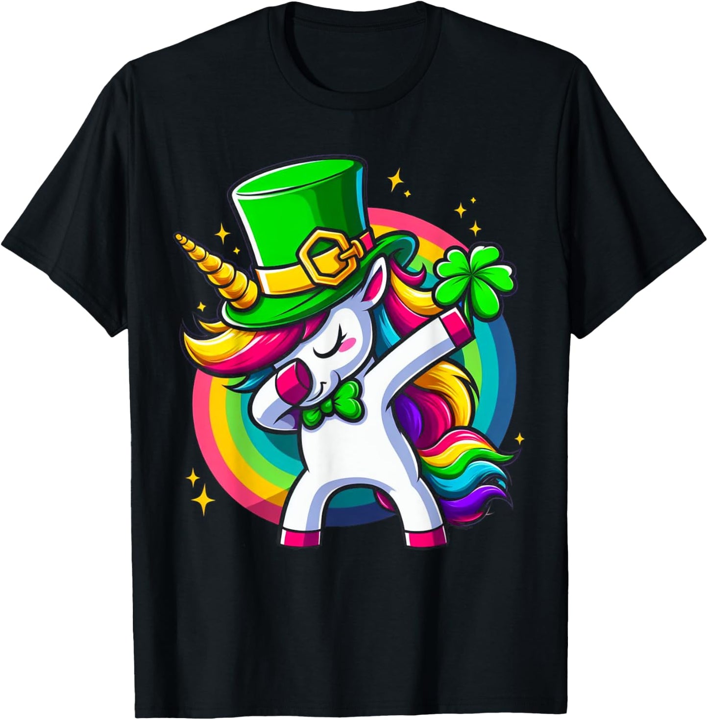 St Patricks Day Girls Dabbing Unicorn Leprechaun Lepricorn T-Shirt - T-Shirt | Black