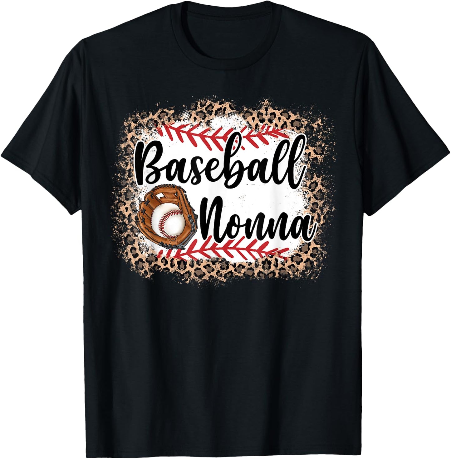 Vintage Baseball Nonna Leopard Baseball Pride T-Shirt - T-Shirt | Black