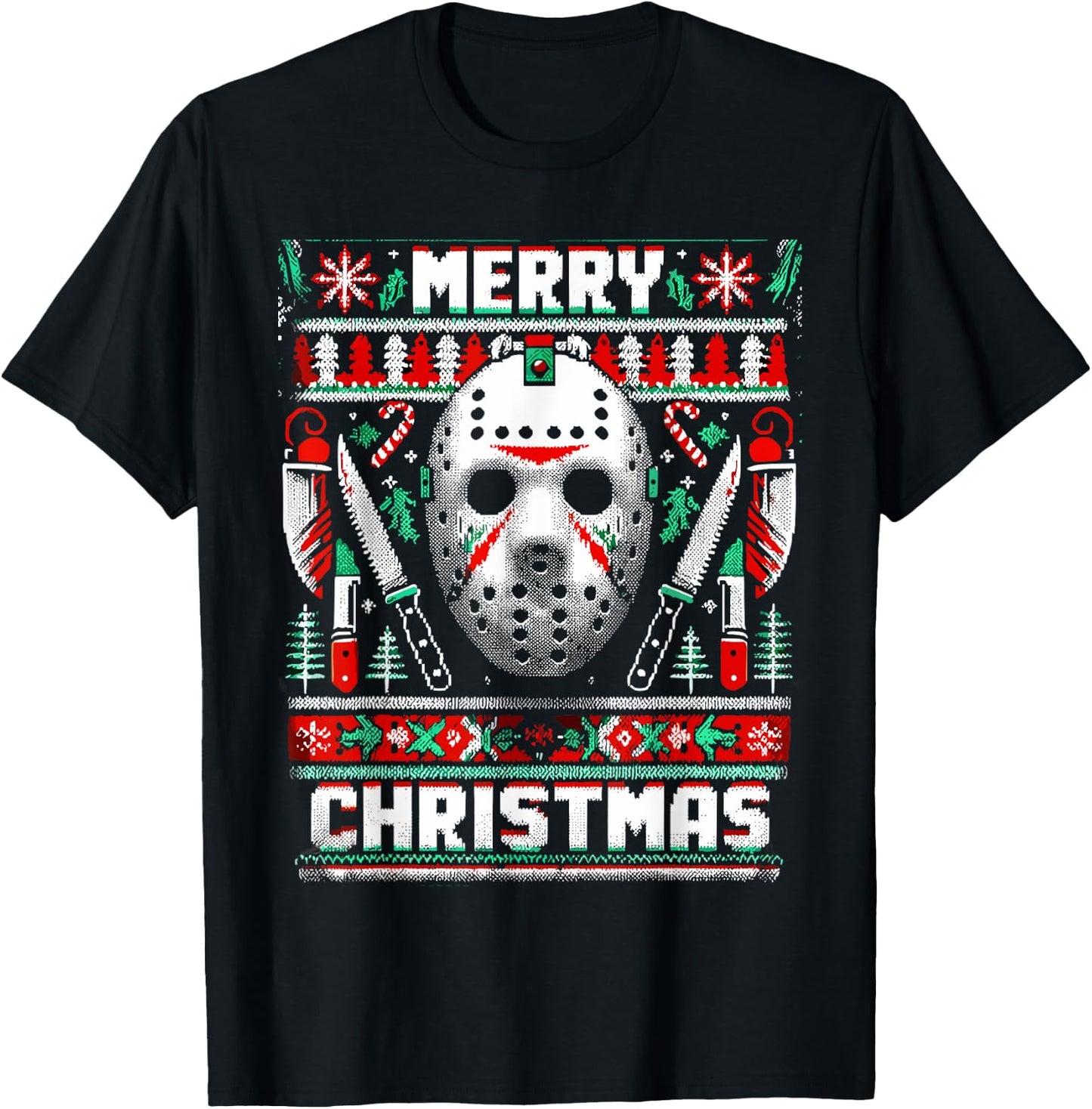 Merry Creepmas Festive Slasher Ugly Christmas T-Shirt - T-Shirt | Black
