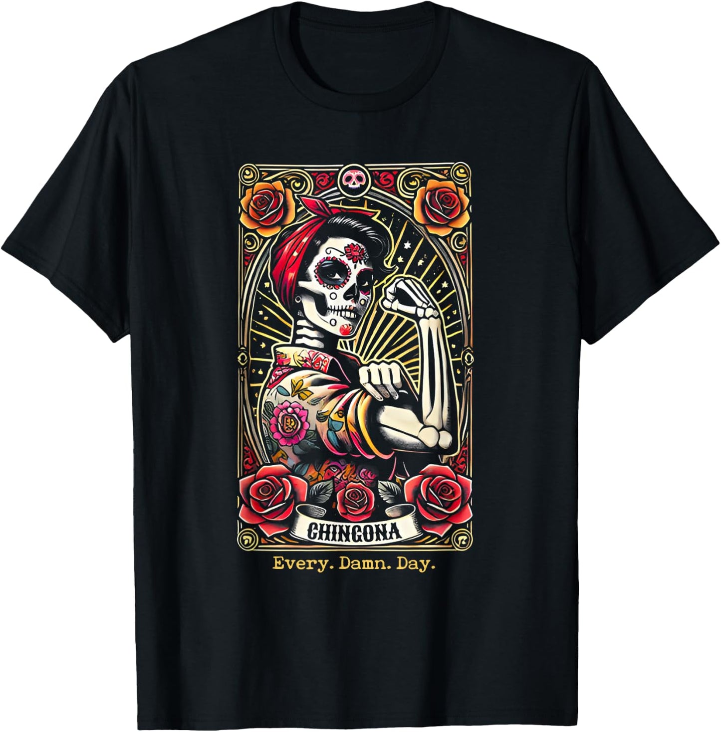Chingona Every Damn Day Tarot Card T-Shirt - T-Shirt | Black