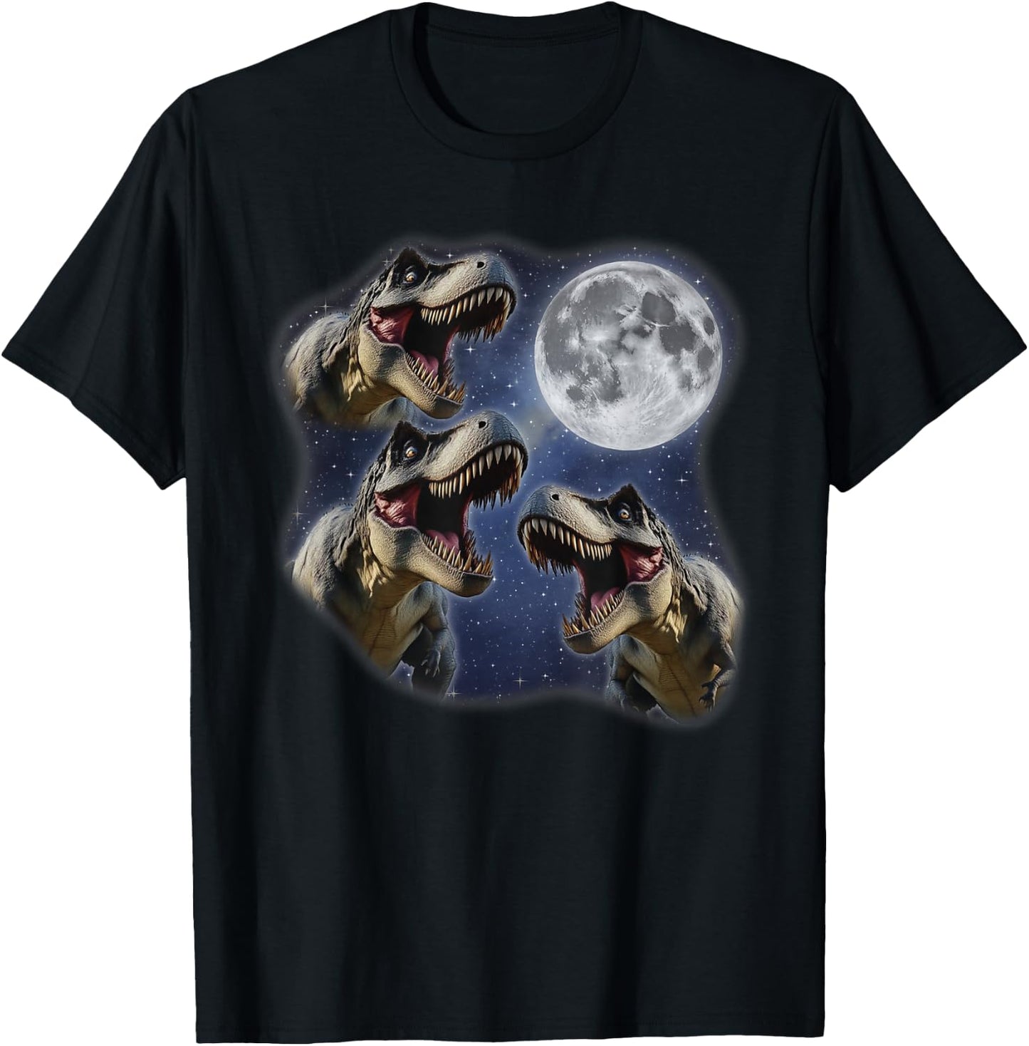 Three T-Rex Moon 3 Howling At Moon Funny Weird Cursed T-Shirt - T-Shirt | Black