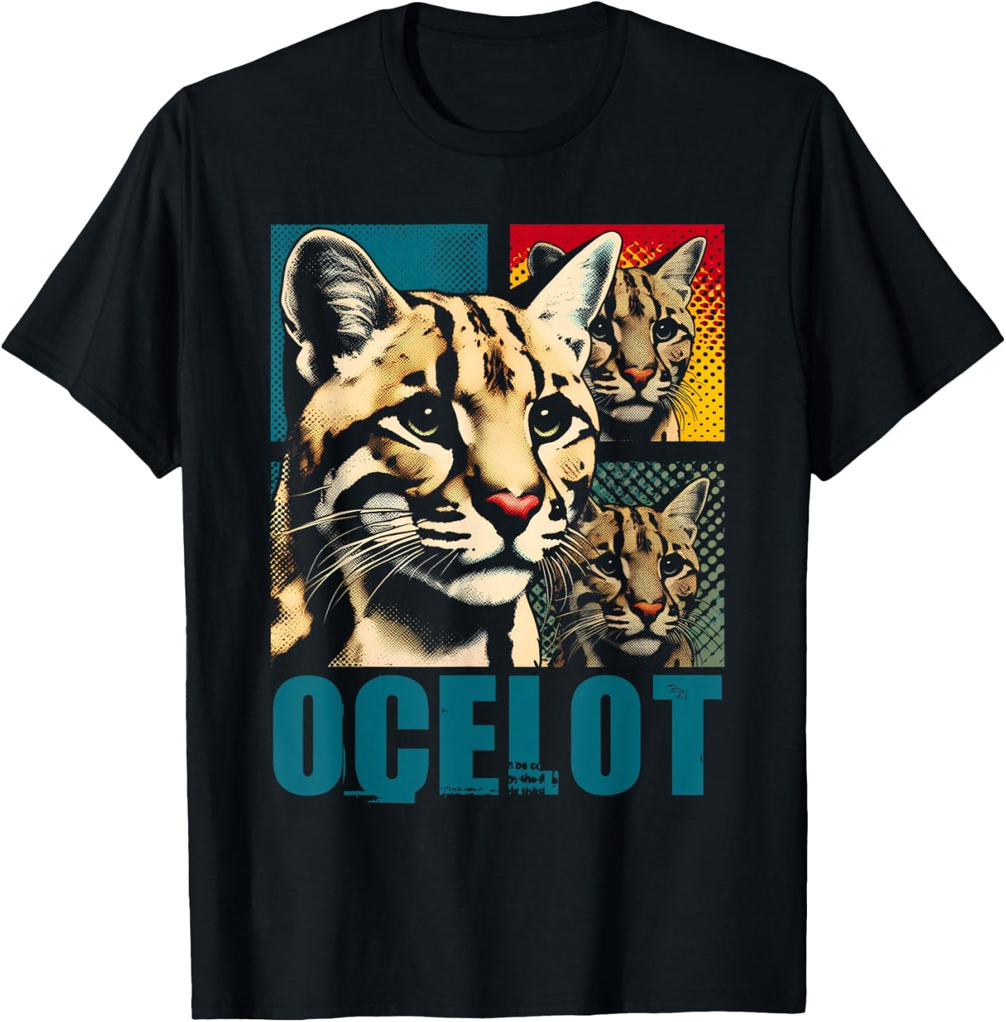 Ocelot Pop Art - Vintage Ocelot Jaguar Wild Cat Lover T-Shirt - T-Shirt | Black