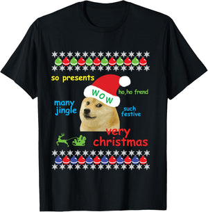 Ugly Sweater Christmas Doge Meme Shirt | Santa Shiba Inu Dog T-Shirt - T-Shirt | Black