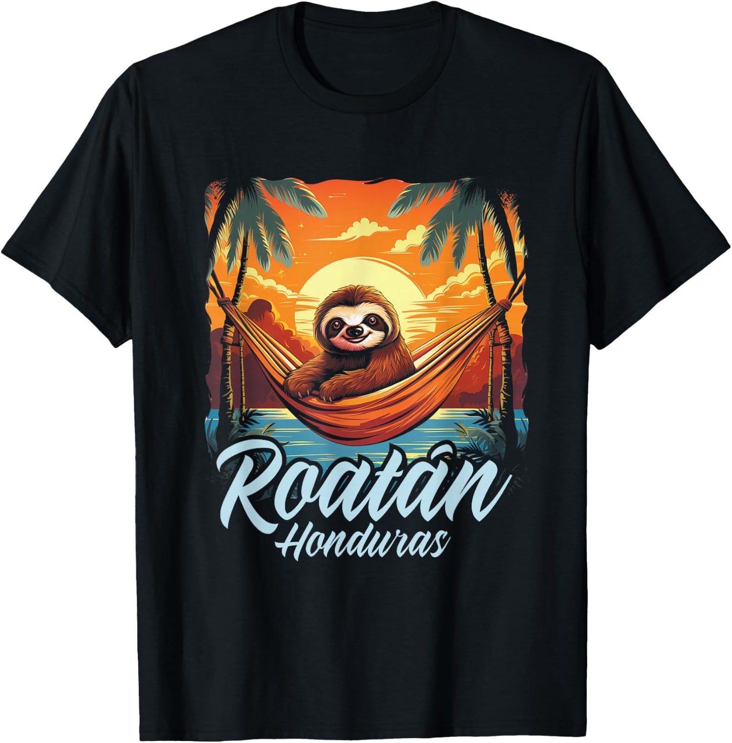 Roatan Sloth, Roatan Honduras Sloth Relaxing, Roatan T-Shirt - T-Shirt | Black