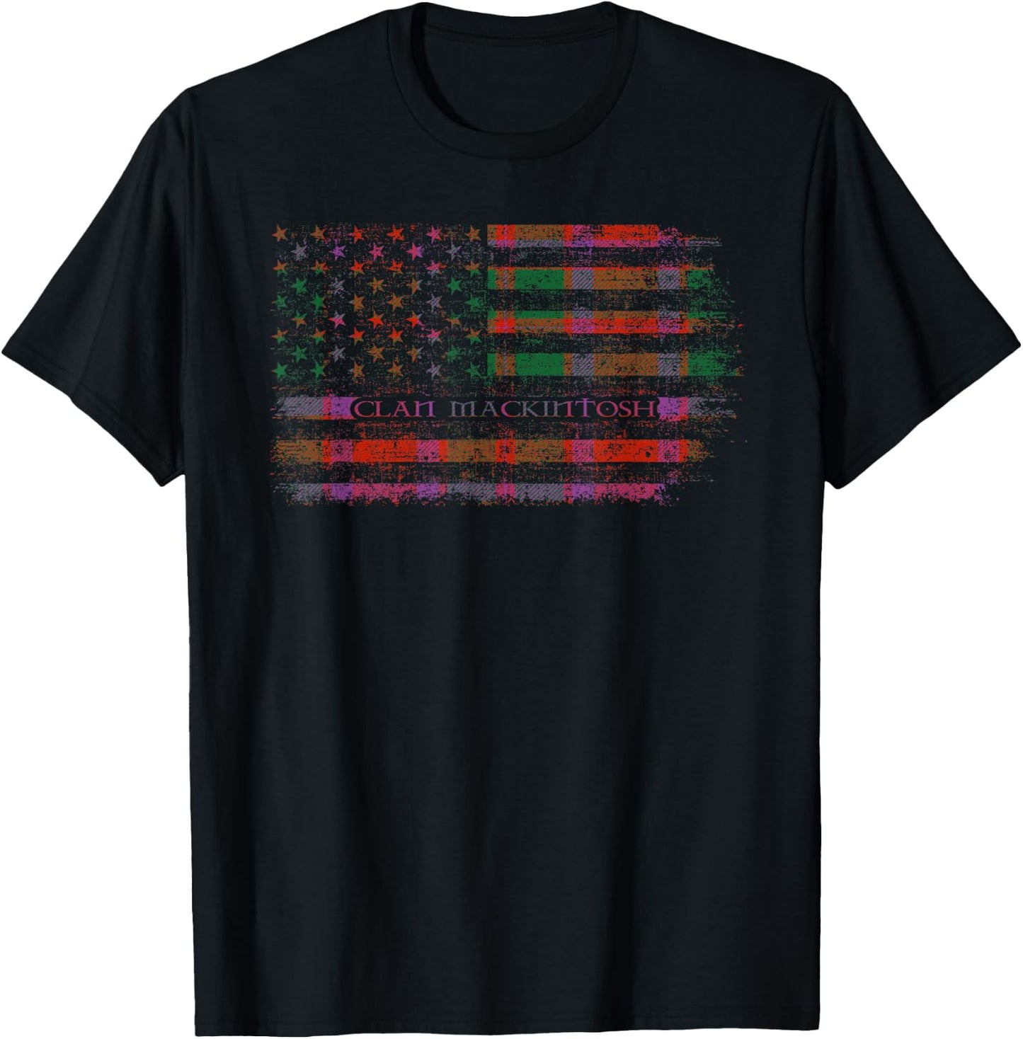 Clan MacKintosh Scottish tartan US flag kilt Scotland T-Shirt - T-Shirt | Black