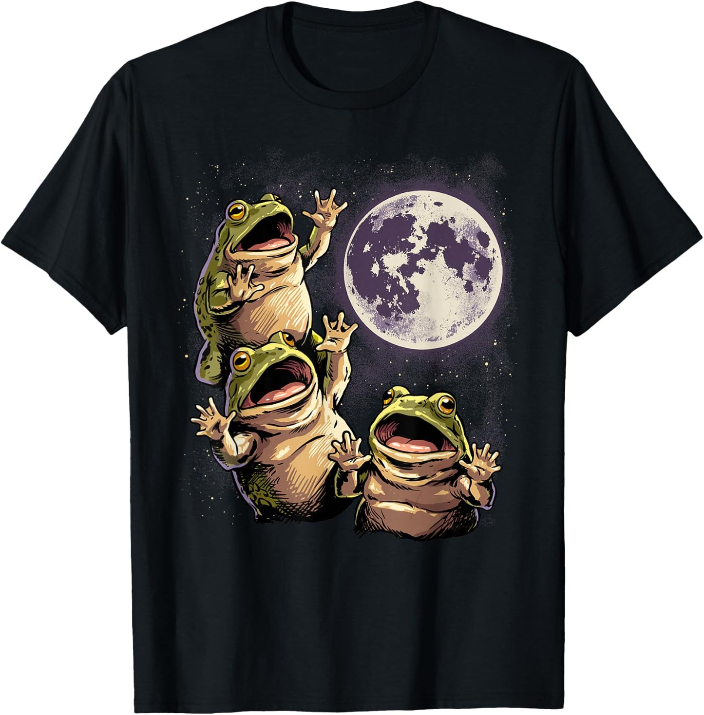 Frogs Howling At The Moon Funny Amphibian 90s Bullfrog Meme T-Shirt - T-Shirt | Black