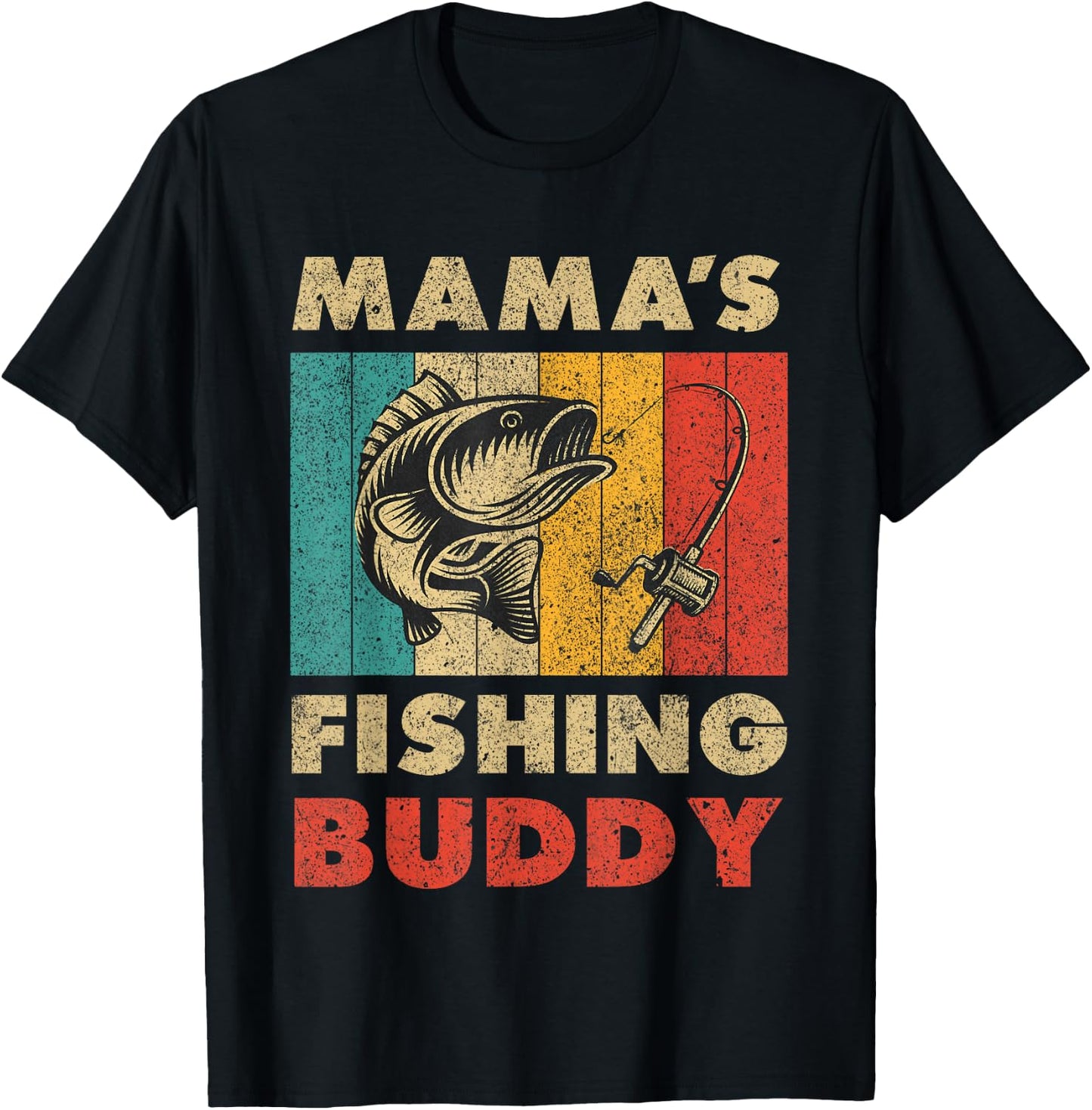 Funny Fishing Mama's Fishing Buddy Vintage Fishing T-Shirt - T-Shirt | Black