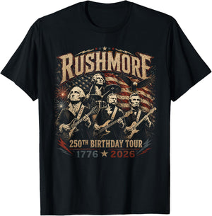 Funny Mount Rushmore 250th Birthday Tour Rockstar Graphic T-Shirt - T-Shirt | Black