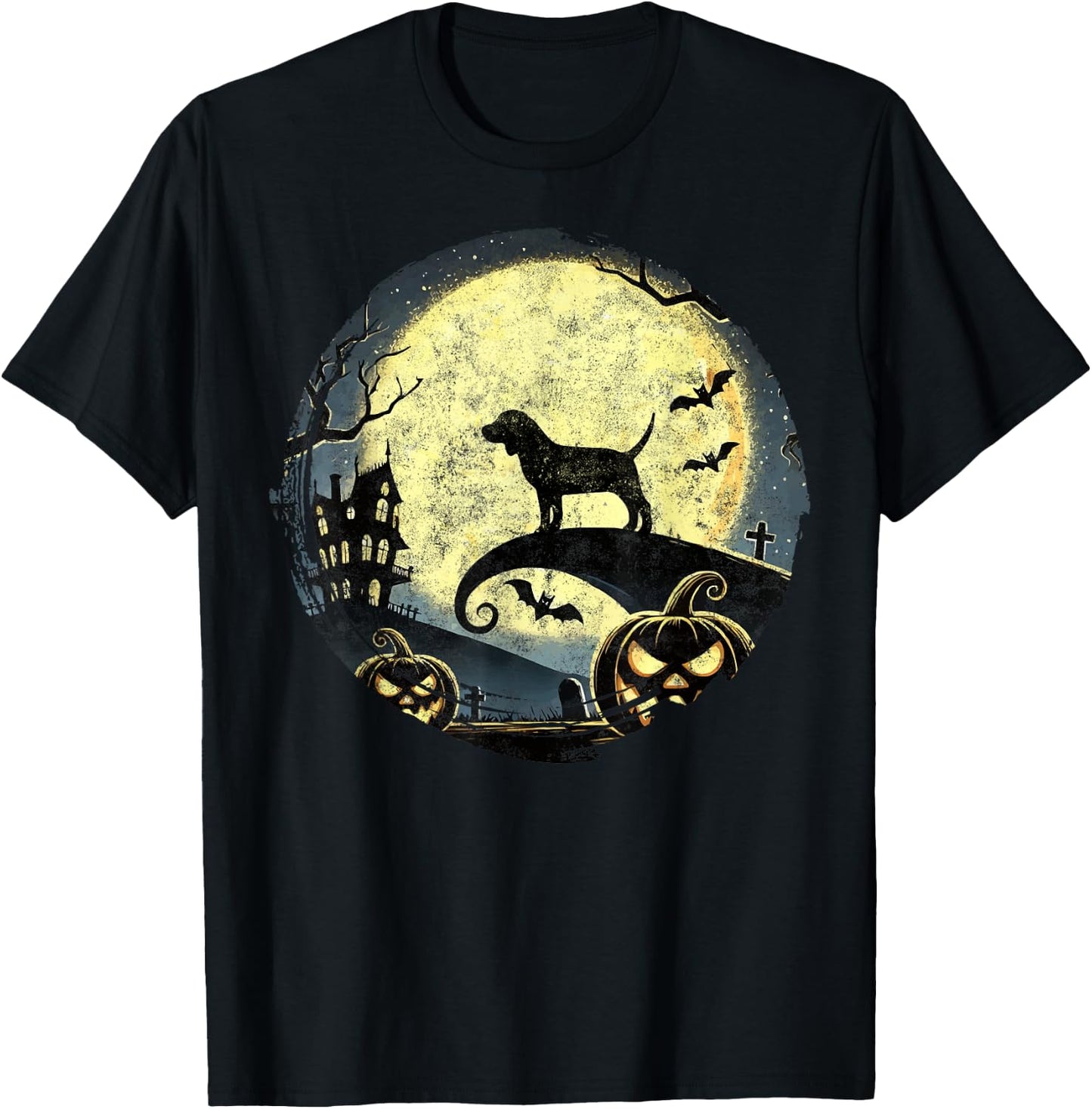 Beagle Halloween Spooky Moon Dog Lover Beagle Dad T-Shirt - T-Shirt | Black