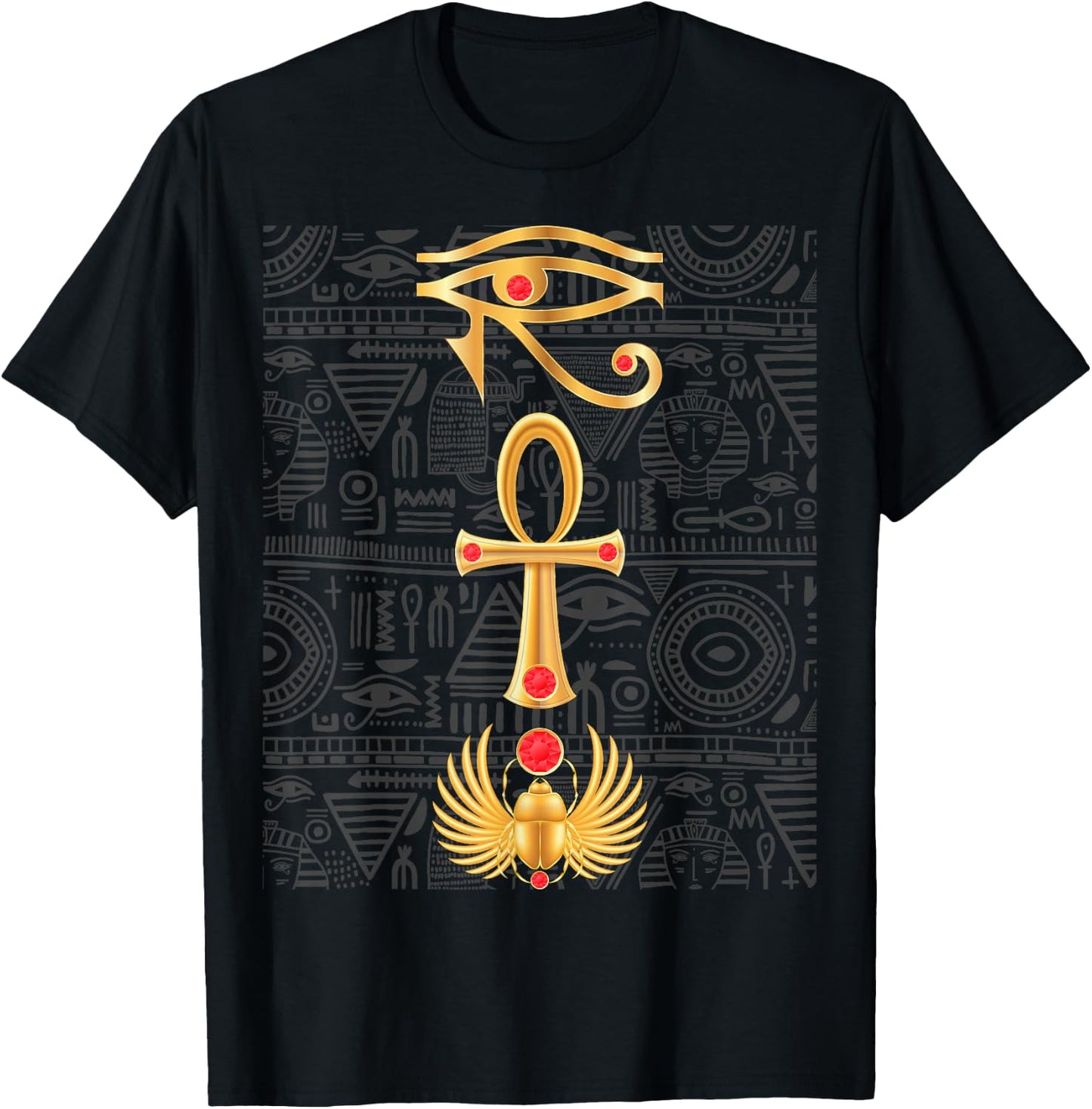 Auge des Horus Kreuz Ankh Skarabäus Hieroglyphen Antik Ägypten T-Shirt - T-Shirt | Black