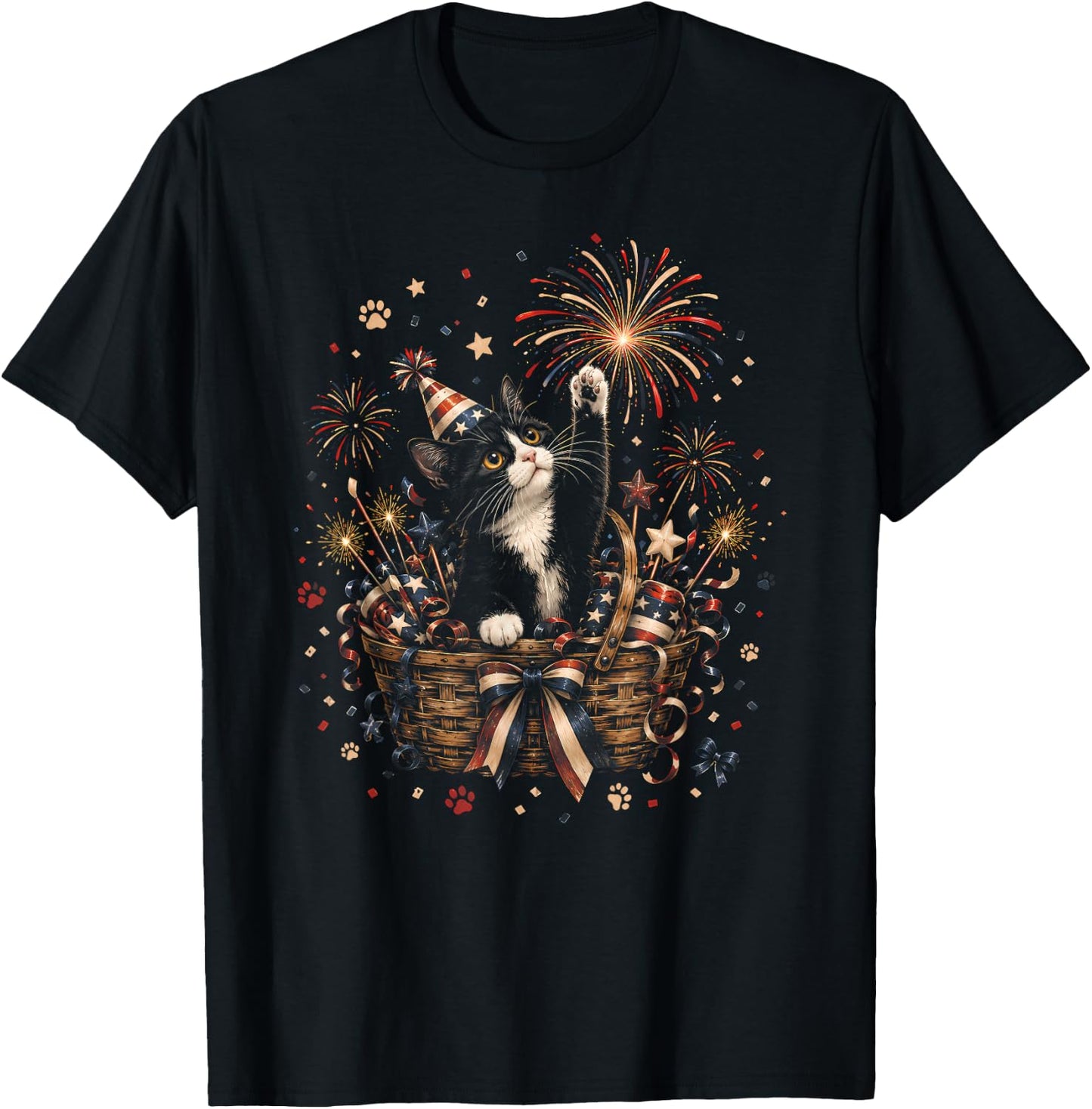 Patriotic Cat 4th of July American Flag Bow Girls Women T-Shirt - T-Shirt | Black