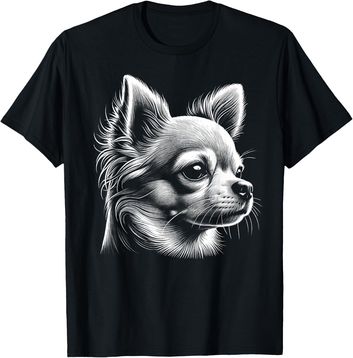 Cute Chihuahua - Head Portrait in Drawing Style , black T-Shirt - T-Shirt | Black