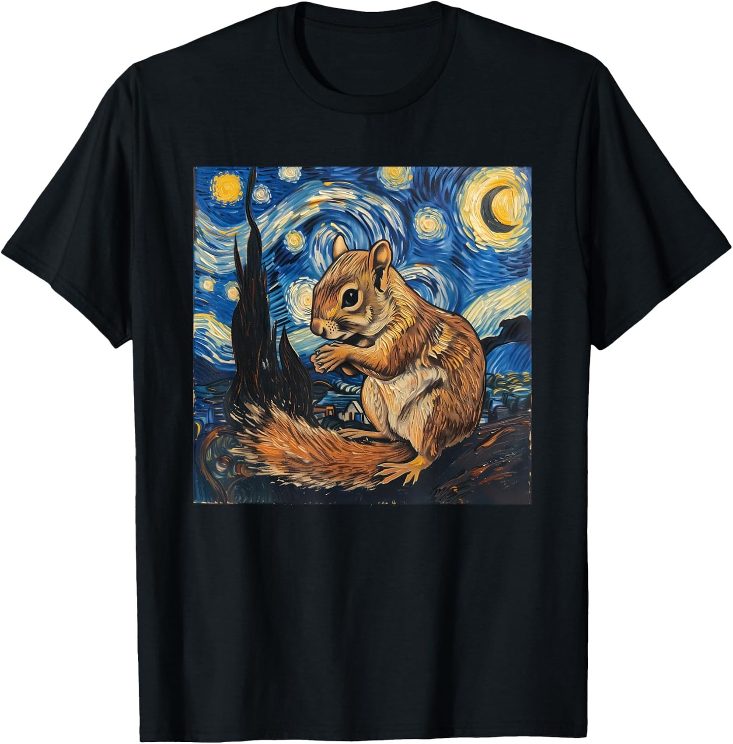 Squirrel Van Gogh Style Starry Night T-Shirt - T-Shirt | Black