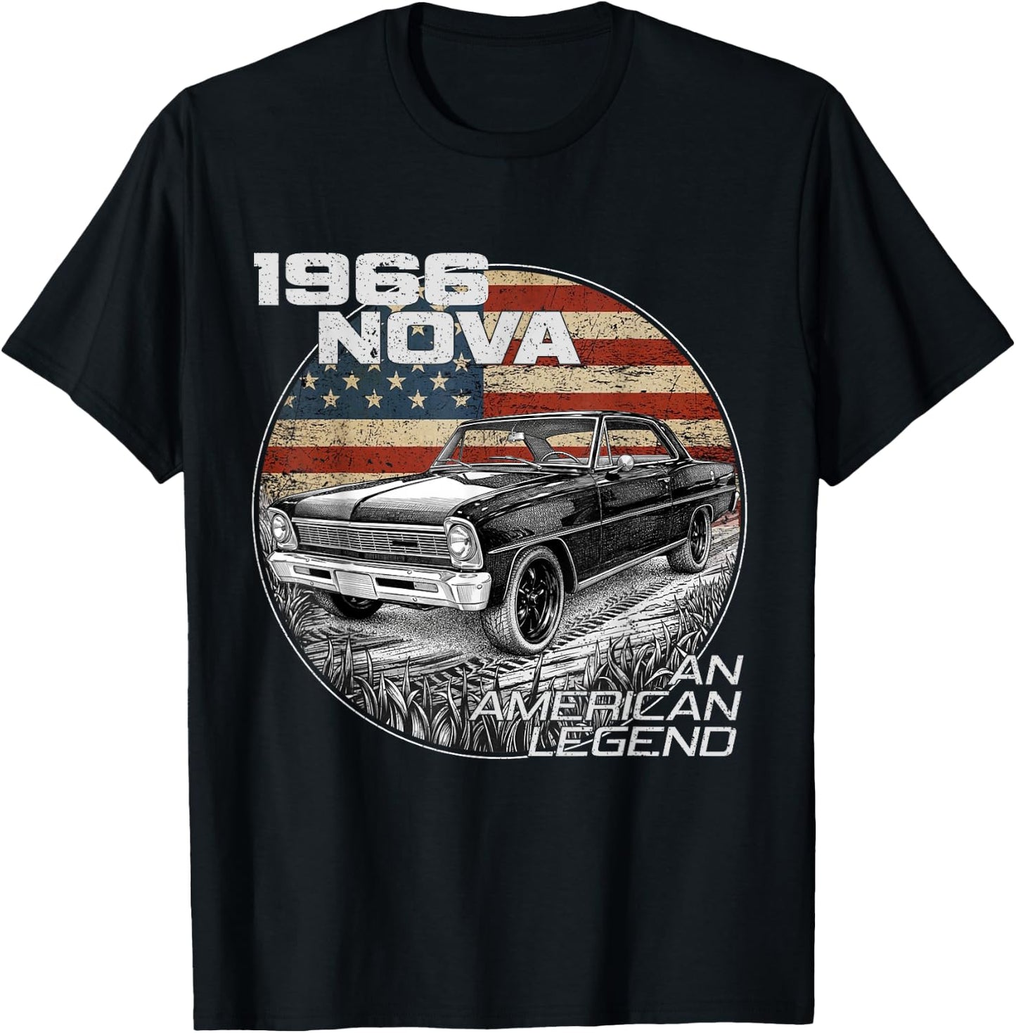 1966 66 Nova Silhouette Muscle Car American Flag T-Shirt - T-Shirt | Black