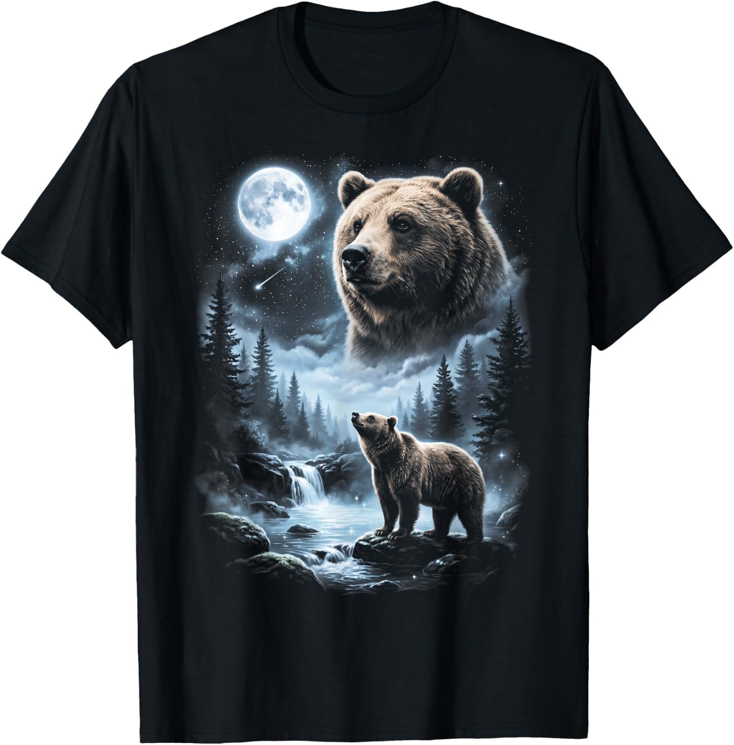 Grizzly Bear Howling at Moon 90's Retro T-Shirt - T-Shirt | Black