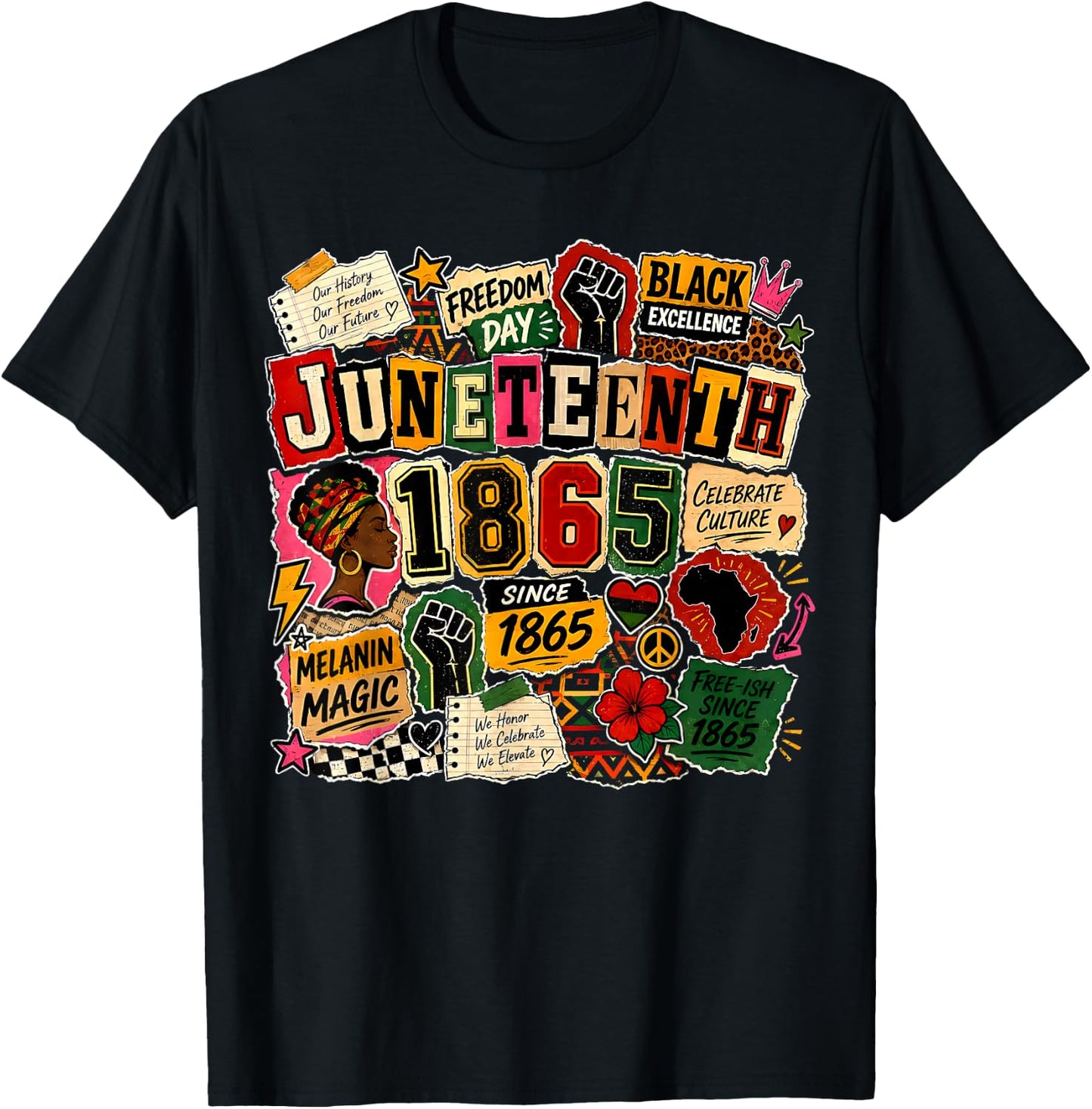 Juneteenth Freeish 1865 Afro Woman Africa Map Freedom Day T-Shirt - T-Shirt | Black
