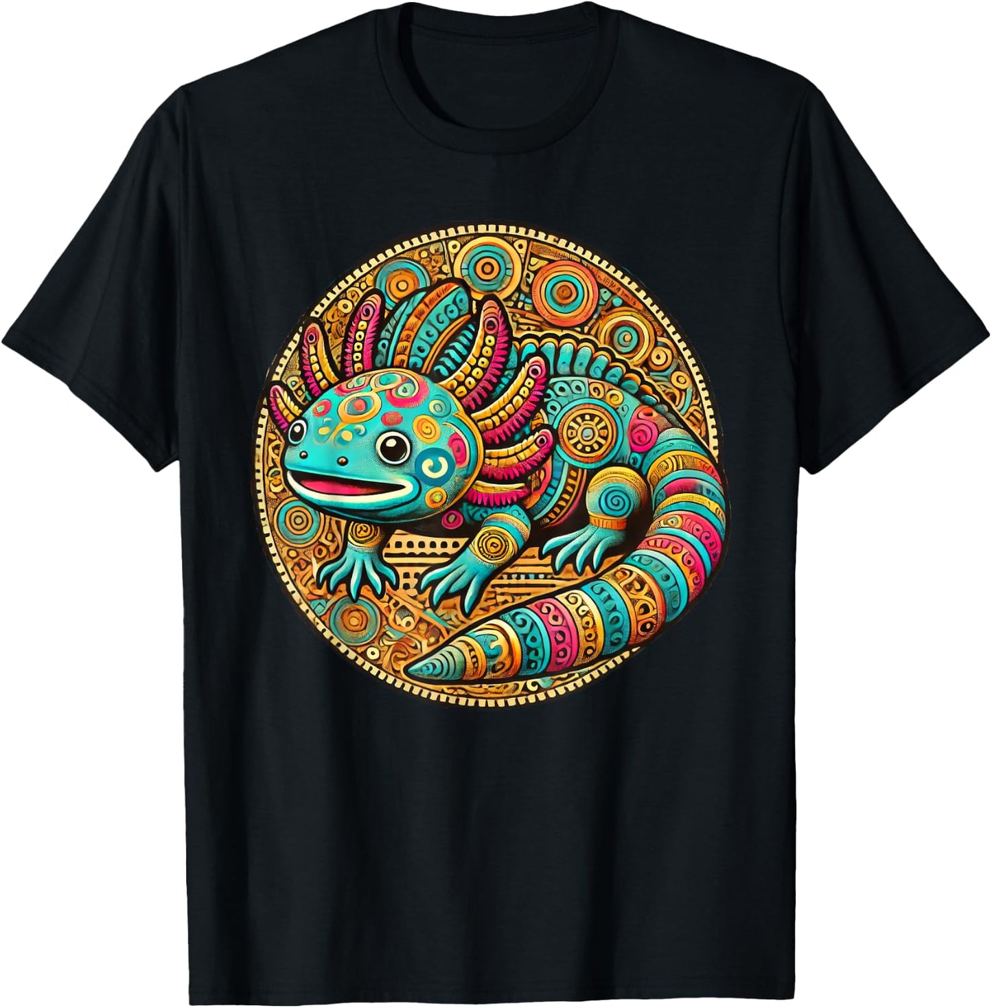 Aztec Axolotl Art Mexican T-Shirt - T-Shirt | Black
