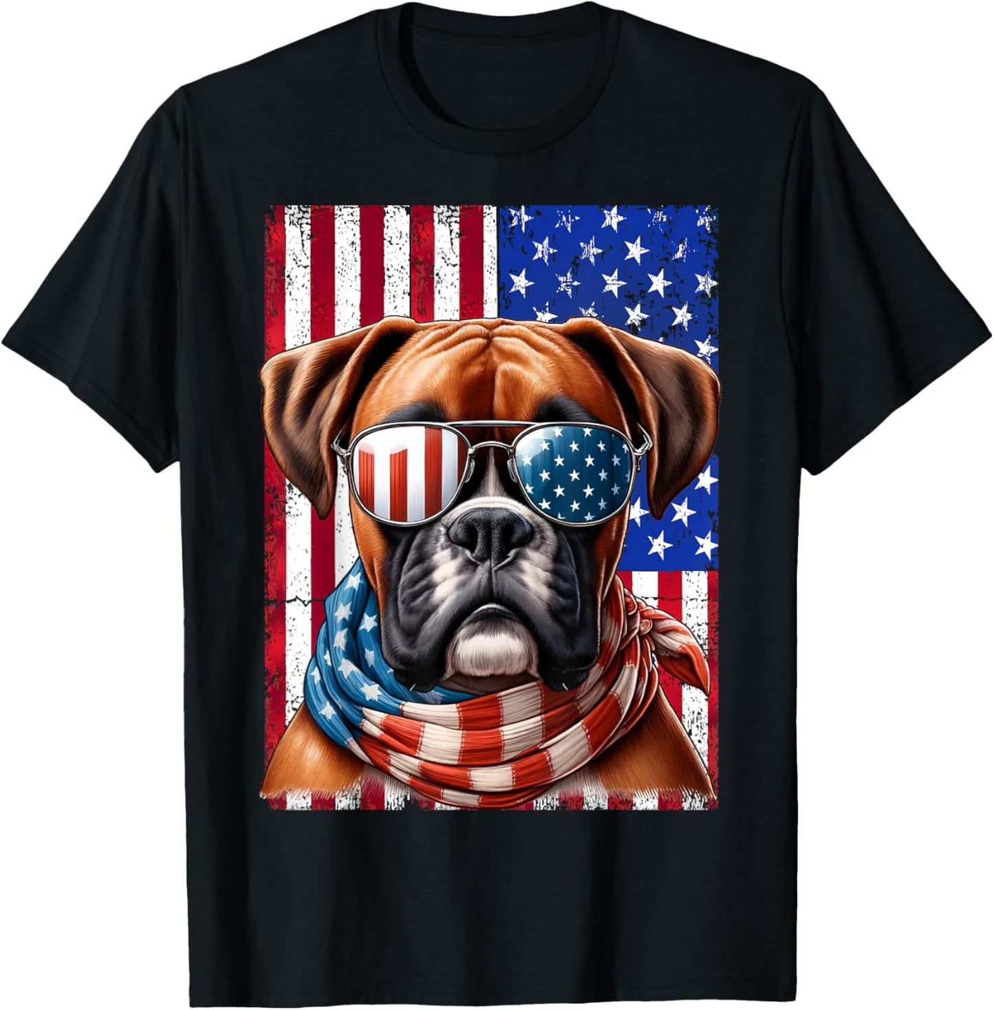 Boxer Dog USA Flag Sunglasses Patriotic Dog 4th of July Men T-Shirt - T-Shirt | Black