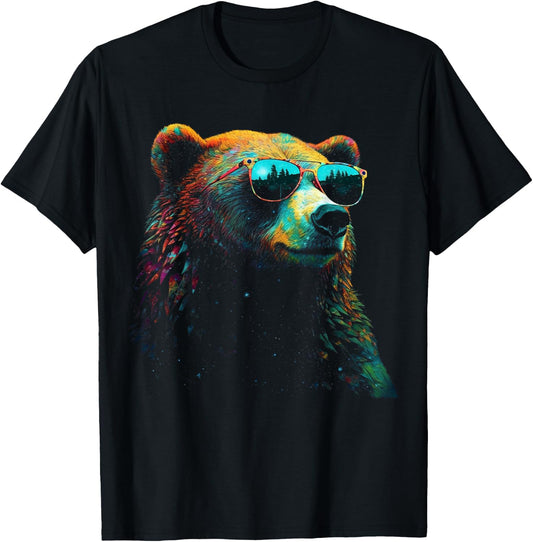 Bear Sunglasses Animal Colourful Forest Animals Bear T-Shirt - T-Shirt | Black